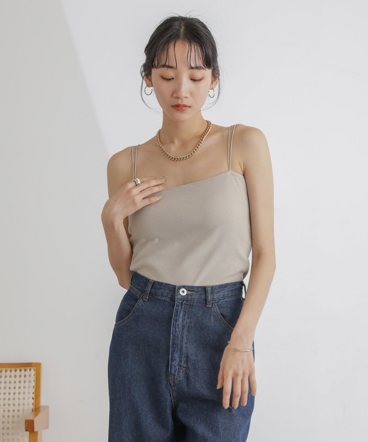 抗菌防臭リブカップ付きダブルストラップキャミソール 6734124303
