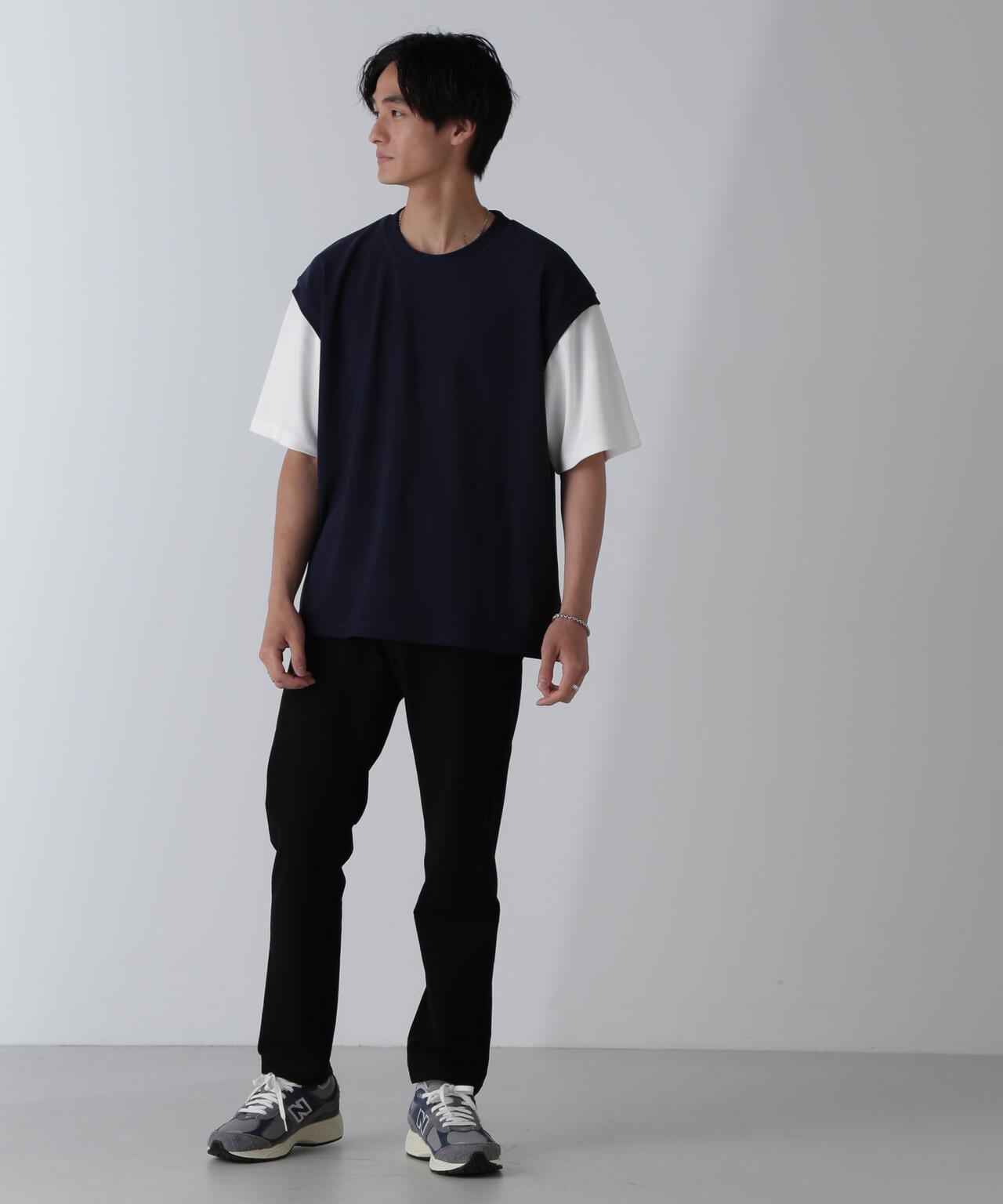 フェイクレイヤードリラックスTシャツ 半袖 6724224224