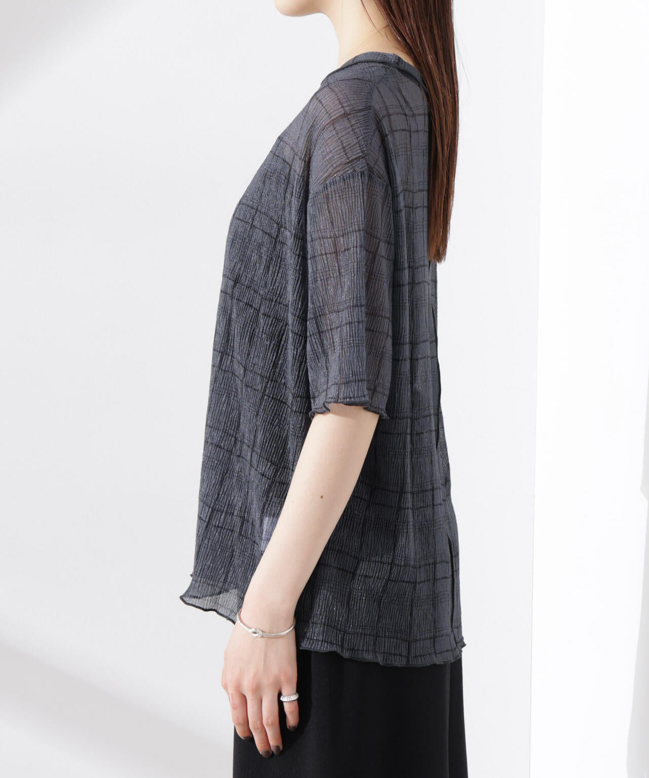 楊柳チェックシアーカットTシャツ 6735124310