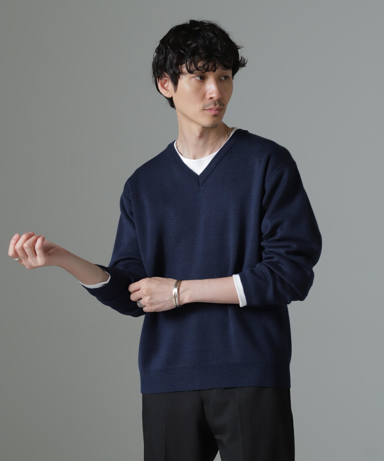タスマニアミックス ミラノリブリラックスVネックニット 6724222212