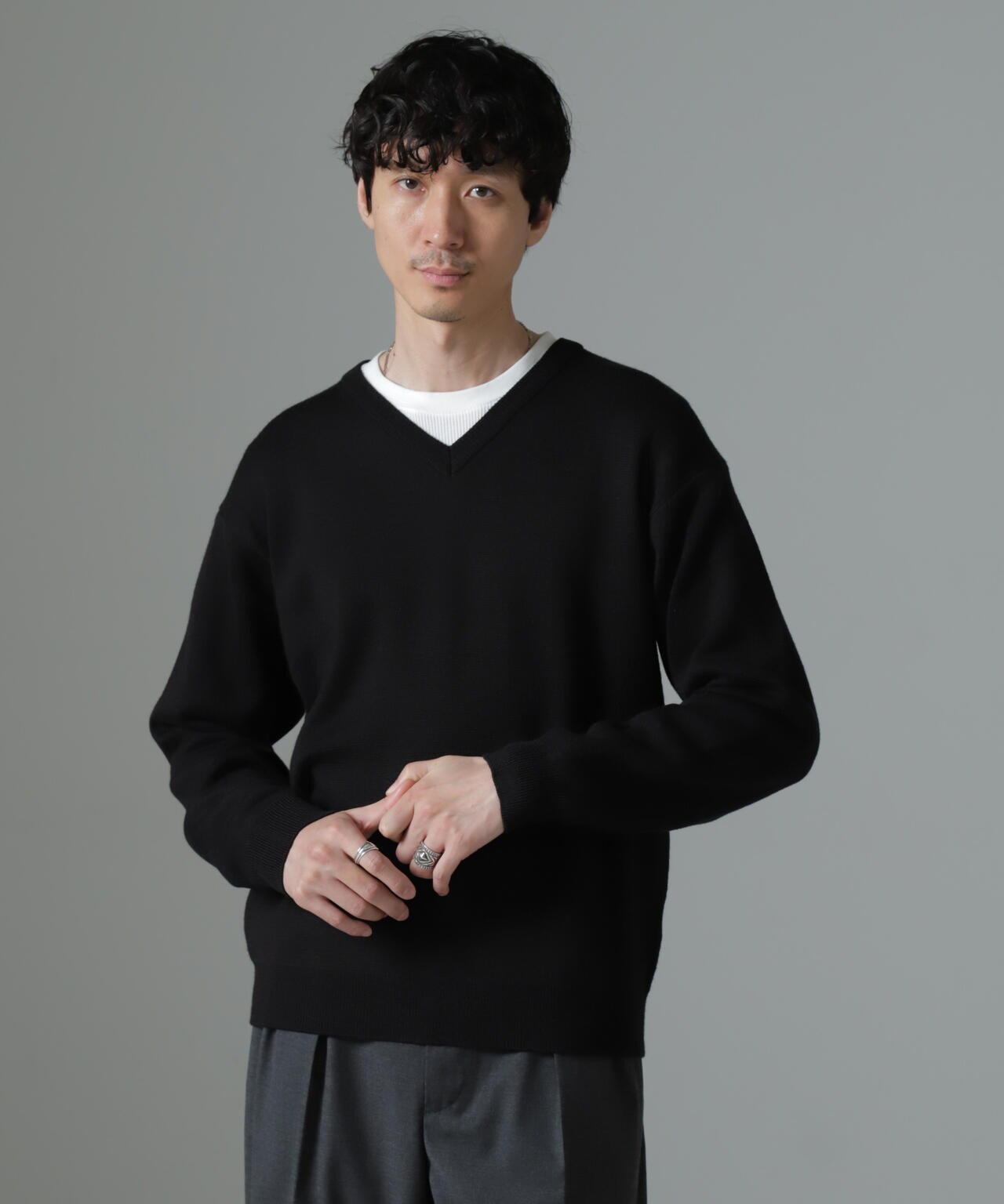 タスマニアミックス ミラノリブリラックスVネックニット 6724222212