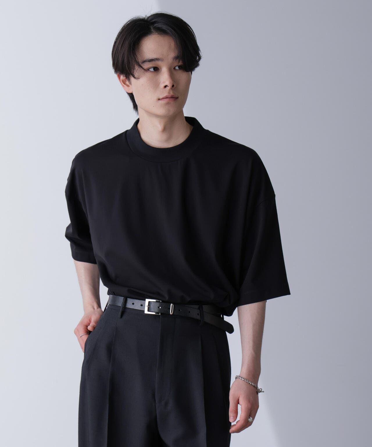 WEB限定/モックネックワイドシルエットTシャツ 半袖 6724224219