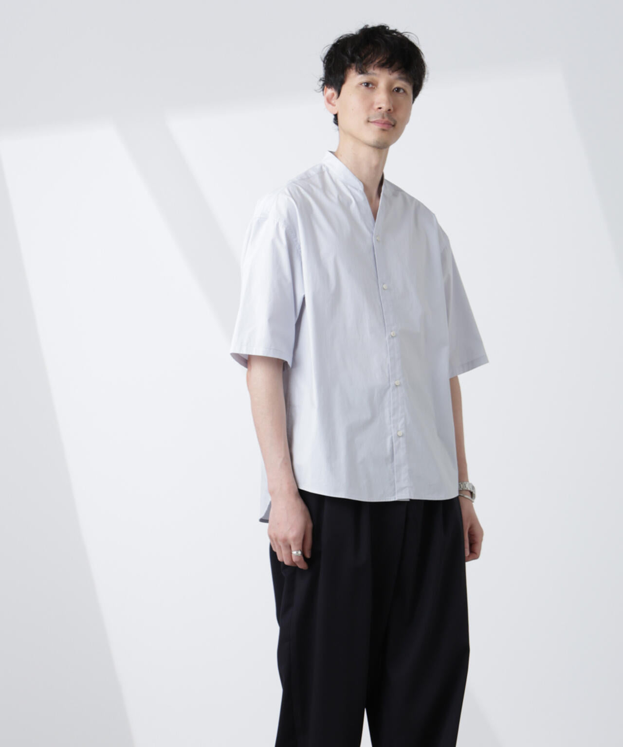 「大人のワイドシャツ」バンドカラー 半袖 6685121223