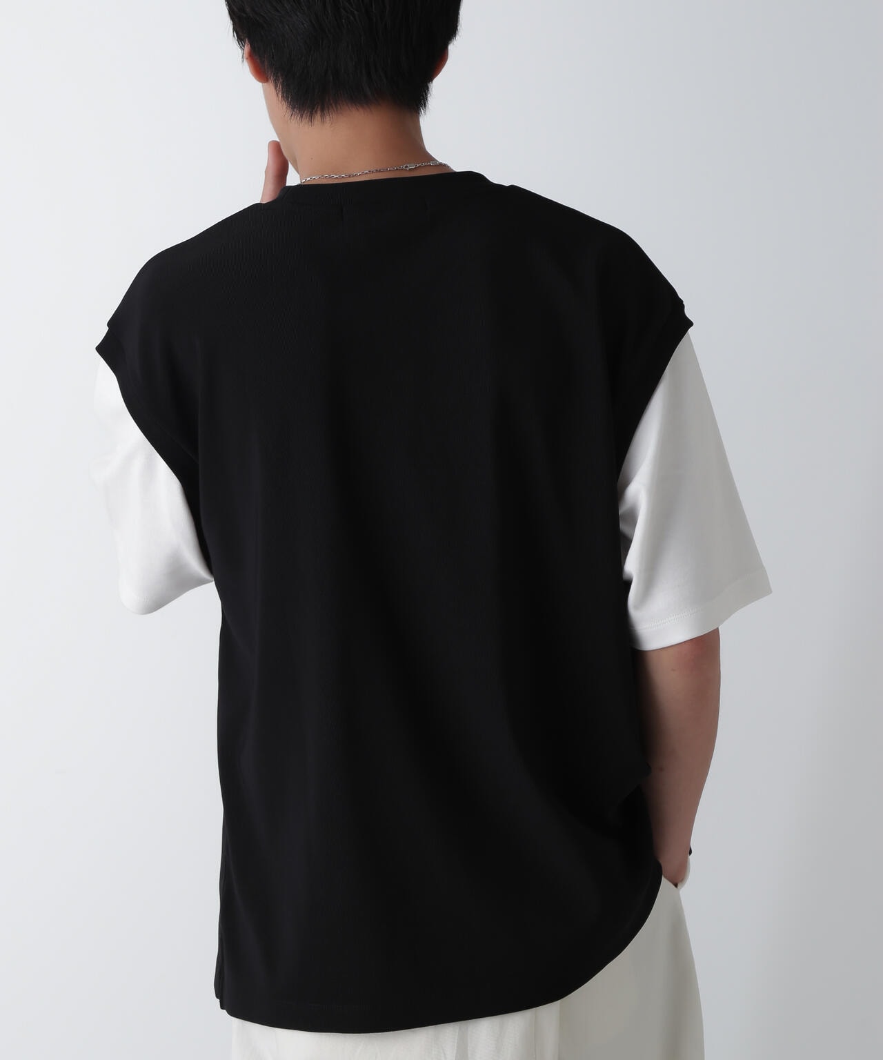 フェイクレイヤードリラックスTシャツ 半袖 6724224224