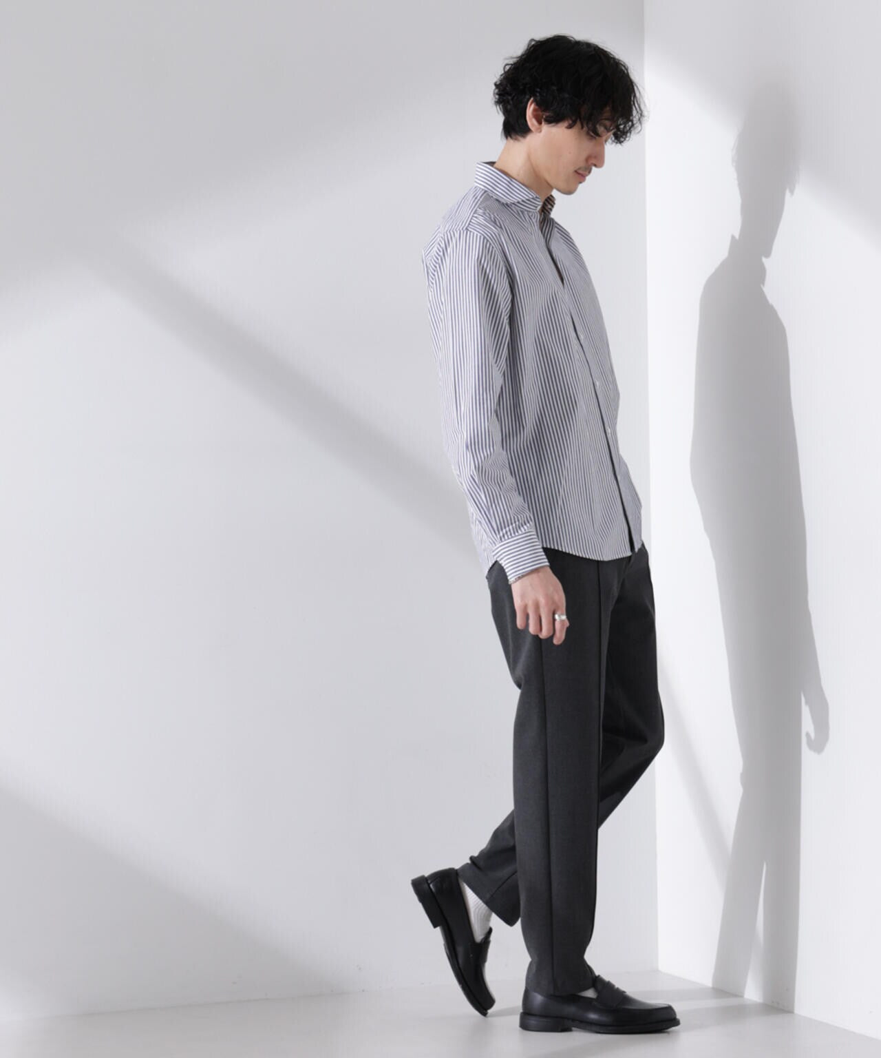 「N shirt」Anti Soaked(R) 汗染み防止ホリゾンタルカラーシャツ長袖 6685120202
