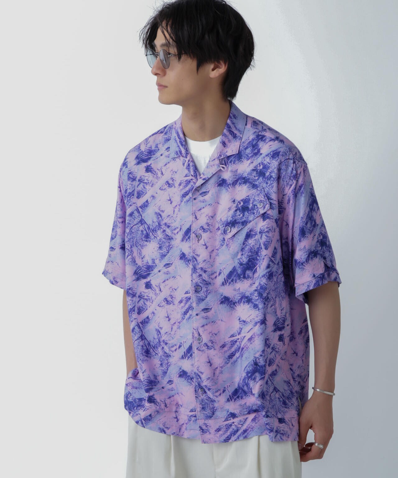 White Mountaineering/JUNGLE PATTERN OPEN COLLAR S/S 6704121016