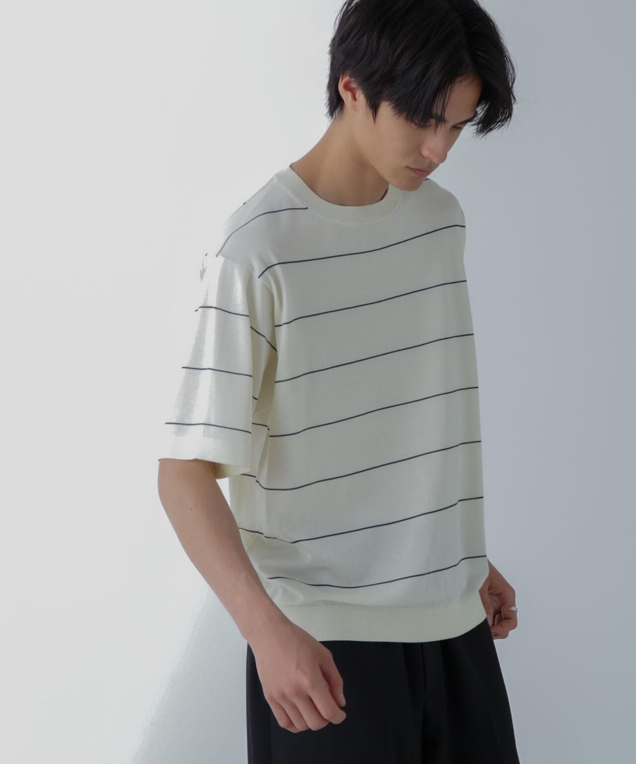 ハイゲージ ピンボーダーニットTシャツ 6684122234