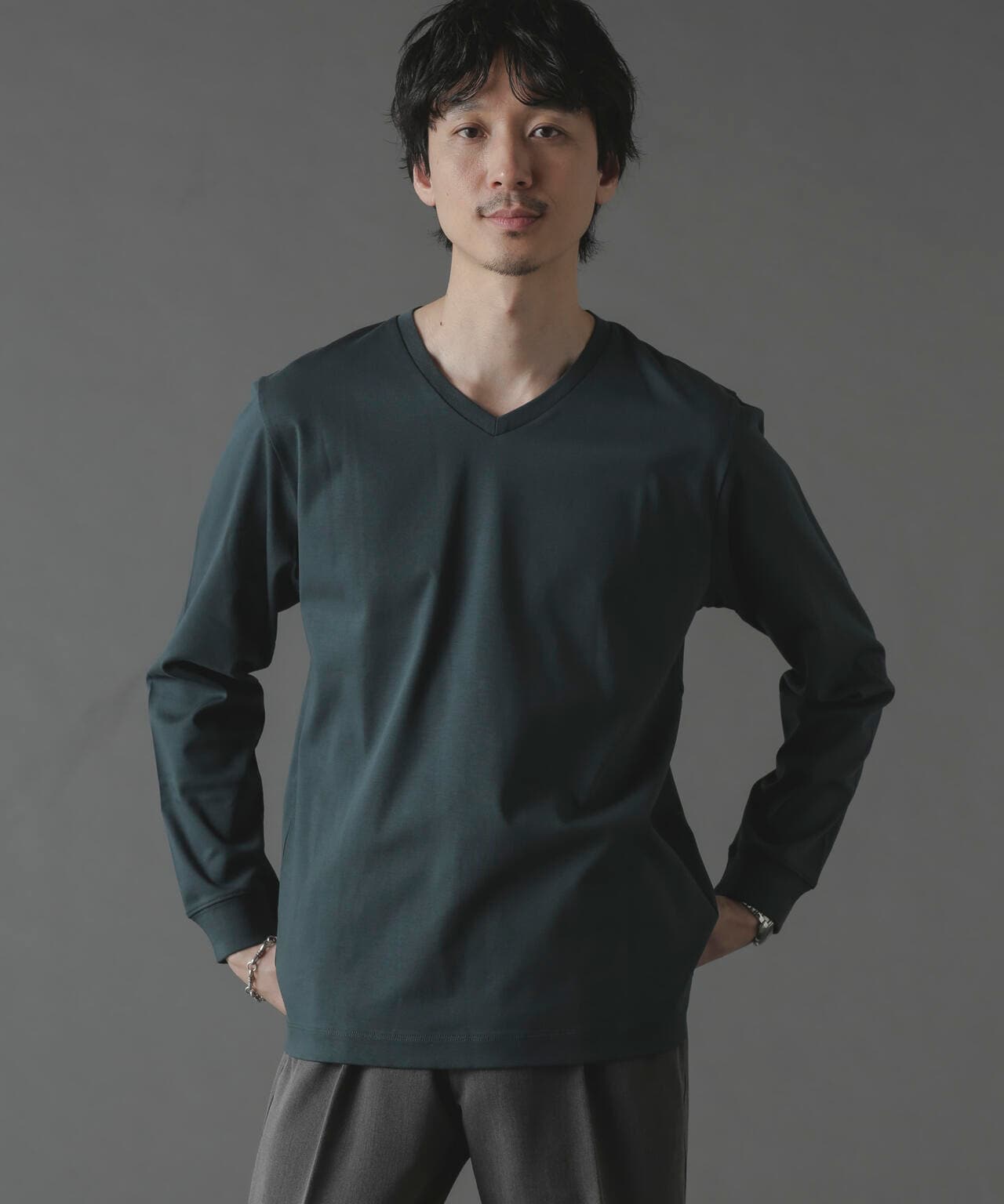アンチスメルVネックTシャツ 長袖 6724123214