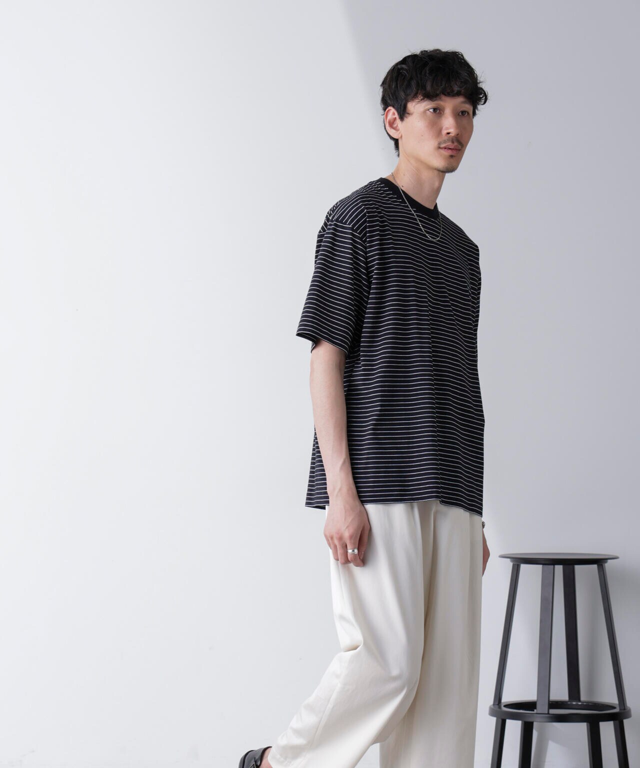ピンボーダーバイオシルケットクルーネックTシャツ 6684224210