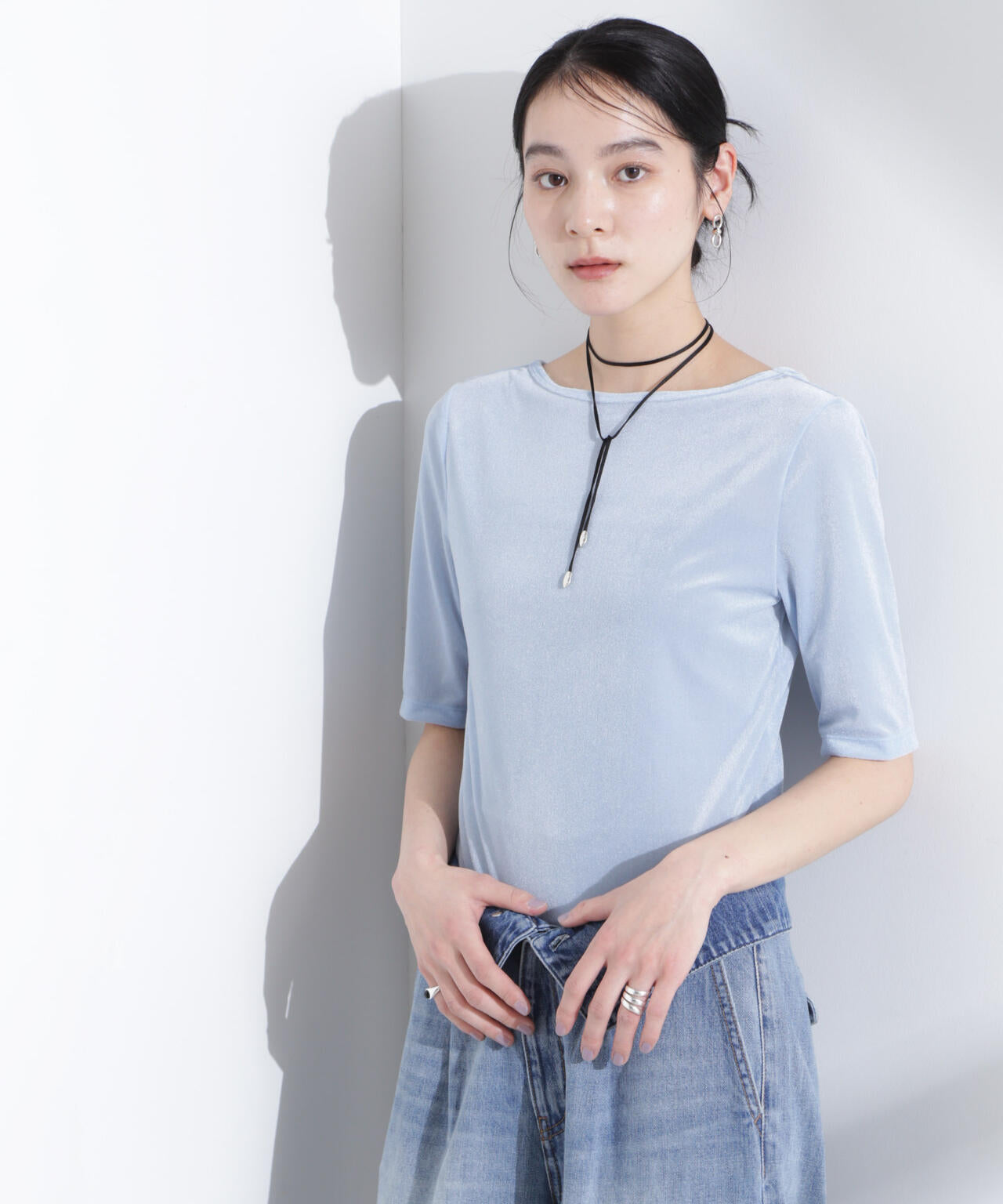 シアーベロアバックオープン5分袖Tシャツ 6695123304