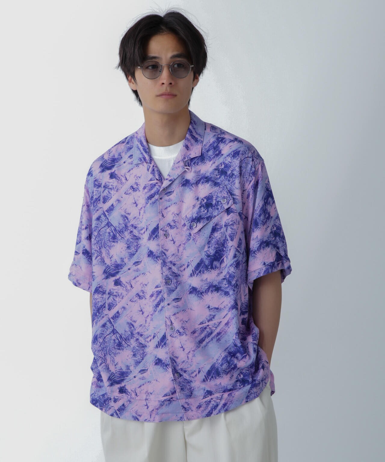 White Mountaineering/JUNGLE PATTERN OPEN COLLAR S/S 6704121016