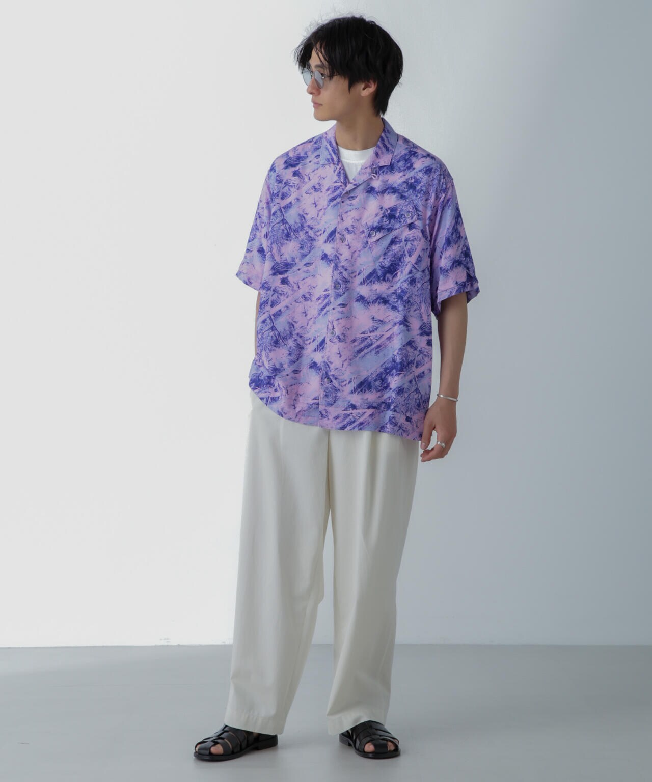 White Mountaineering/JUNGLE PATTERN OPEN COLLAR S/S 6704121016