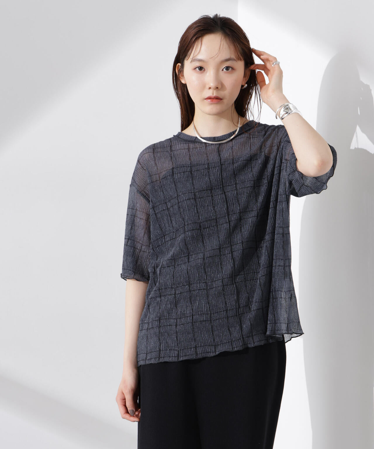 楊柳チェックシアーカットTシャツ 6735124310