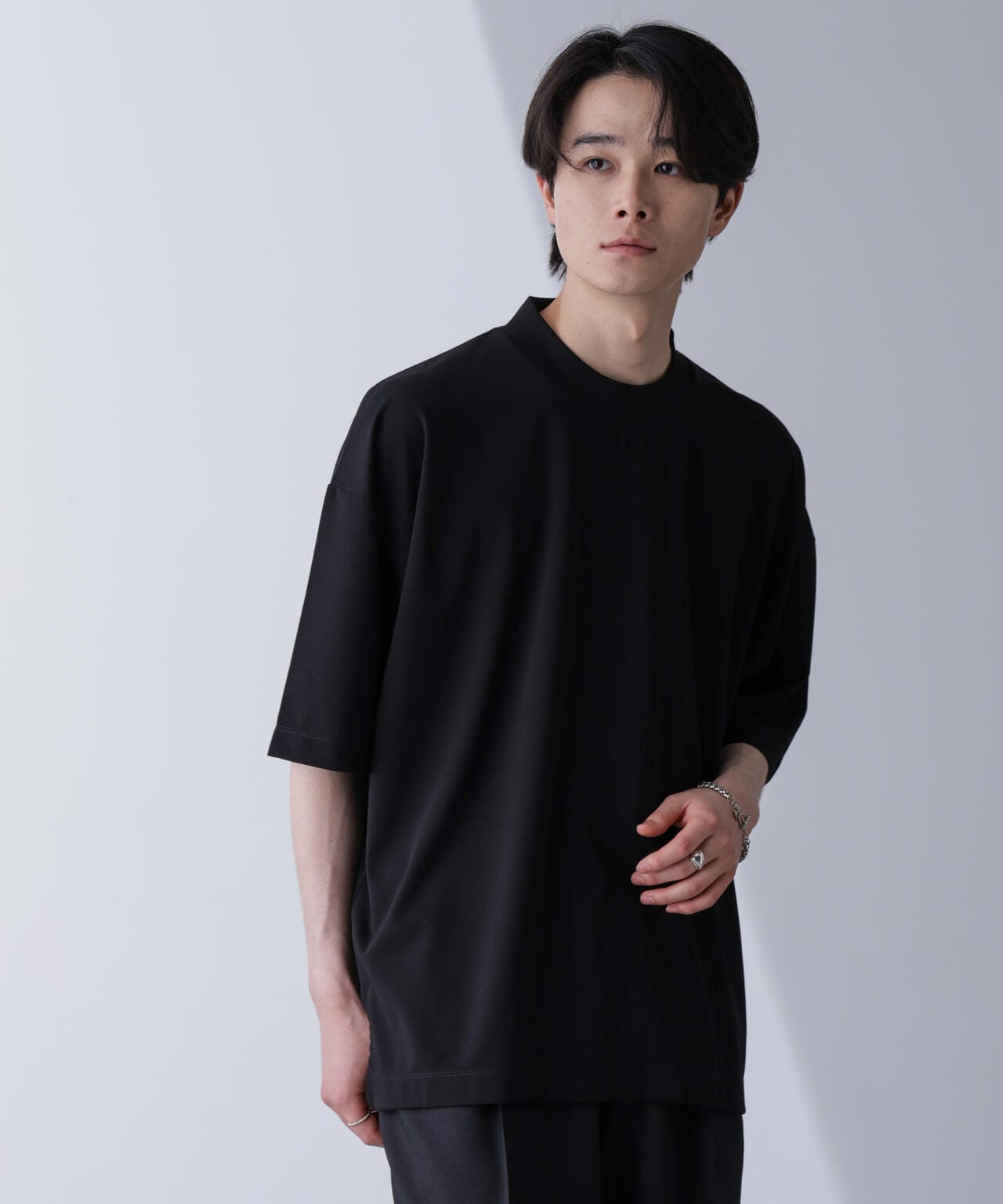 WEB限定/モックネックワイドシルエットTシャツ 半袖 6724224219