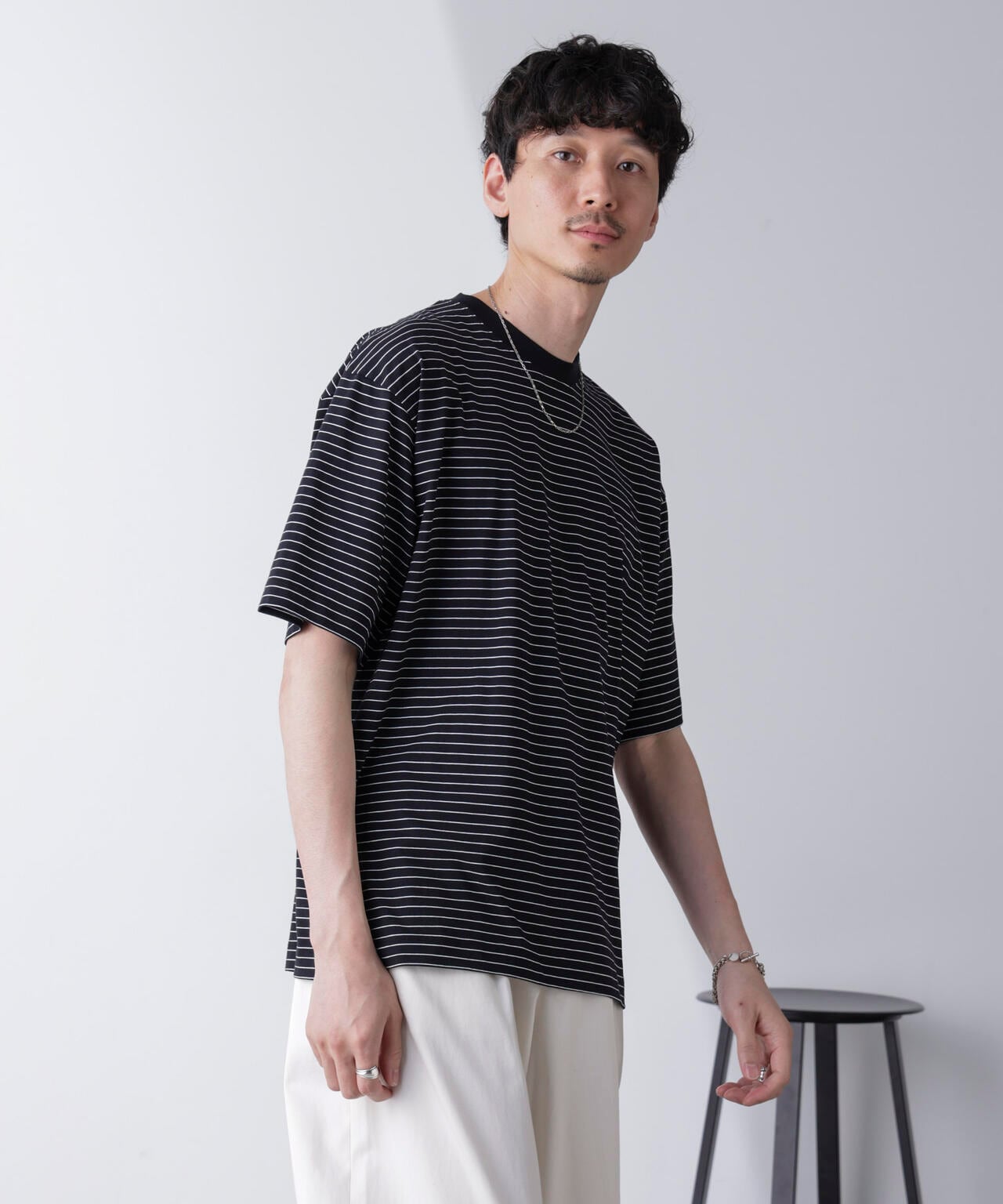 ピンボーダーバイオシルケットクルーネックTシャツ 6684224210