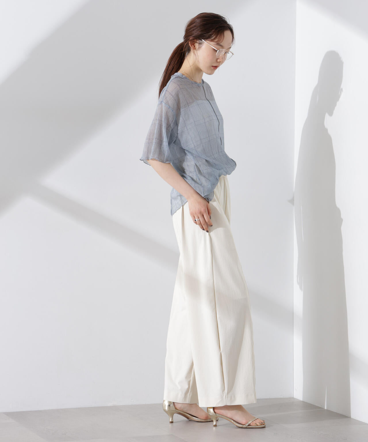 楊柳チェックシアーカットTシャツ 6735124310