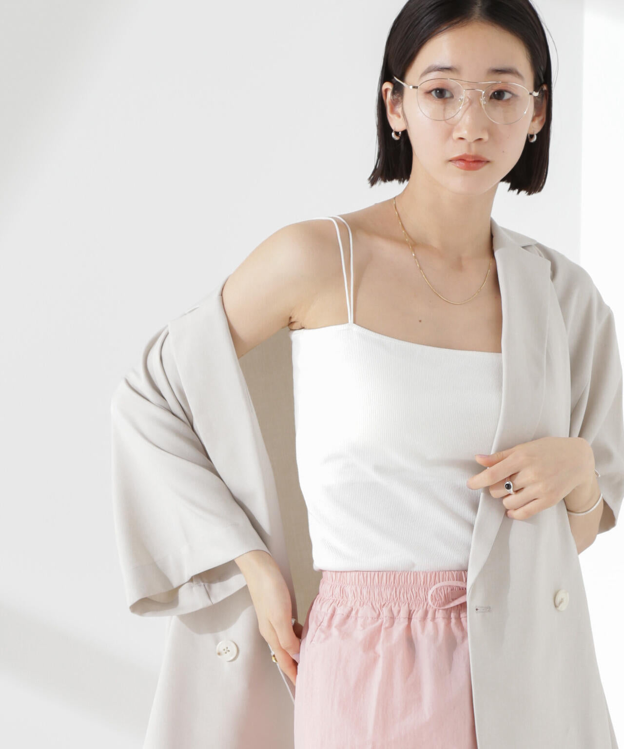抗菌防臭リブカップ付きダブルストラップキャミソール 6735124300
