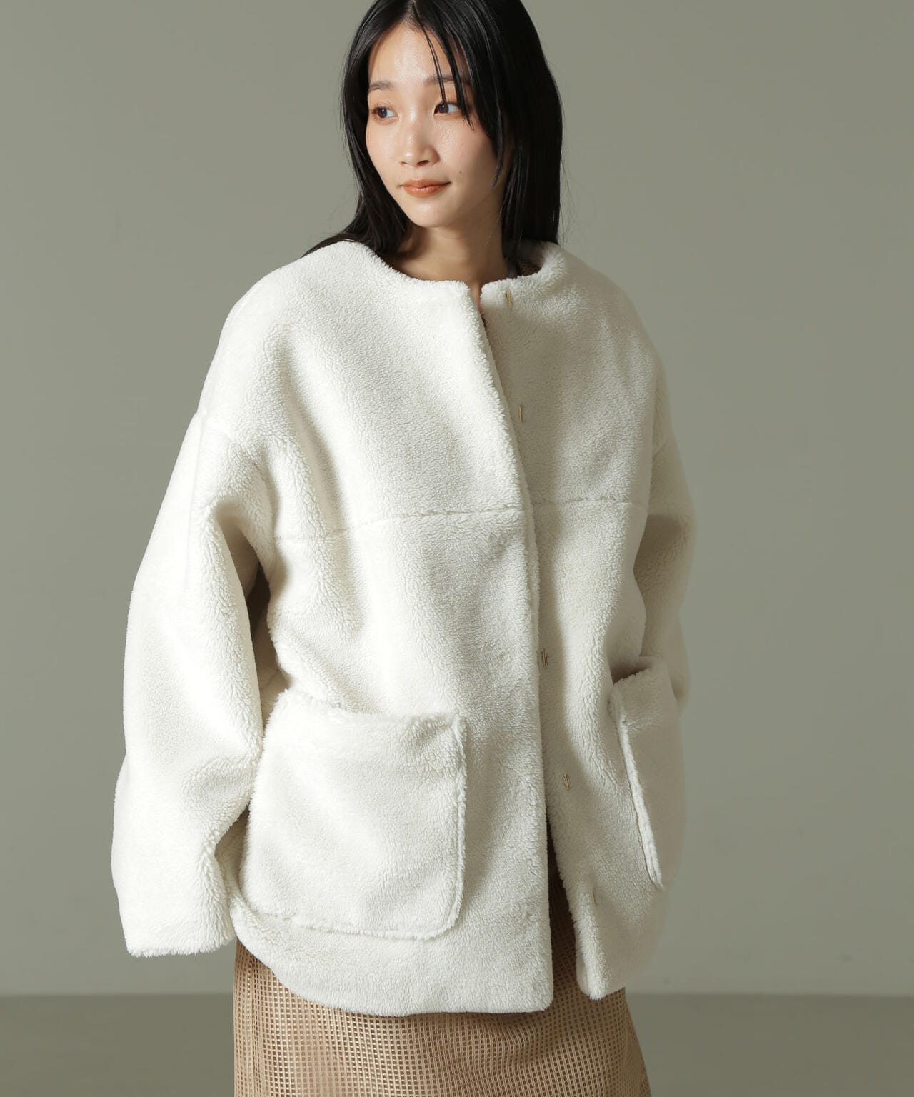 ノーカラーボアコート 6734211309