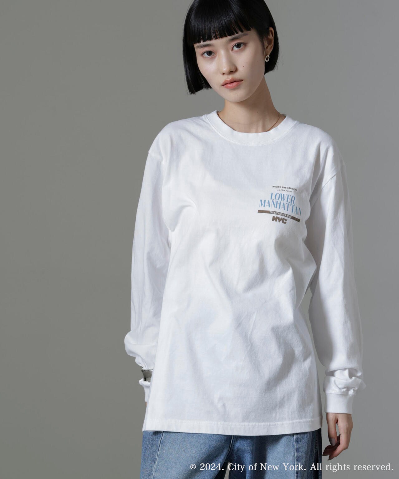 GOOD ROCK SPEED/NYC プリント ロングスリーブTシャツ ホワイト 6714223047