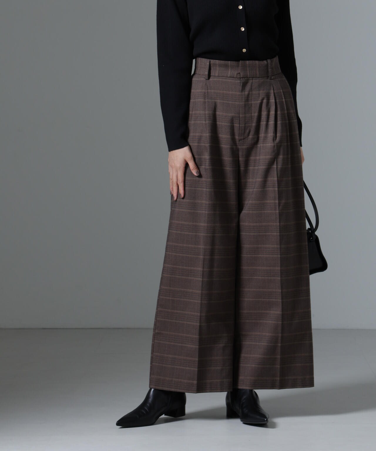 グレンチェックワイドパンツ 6734227315