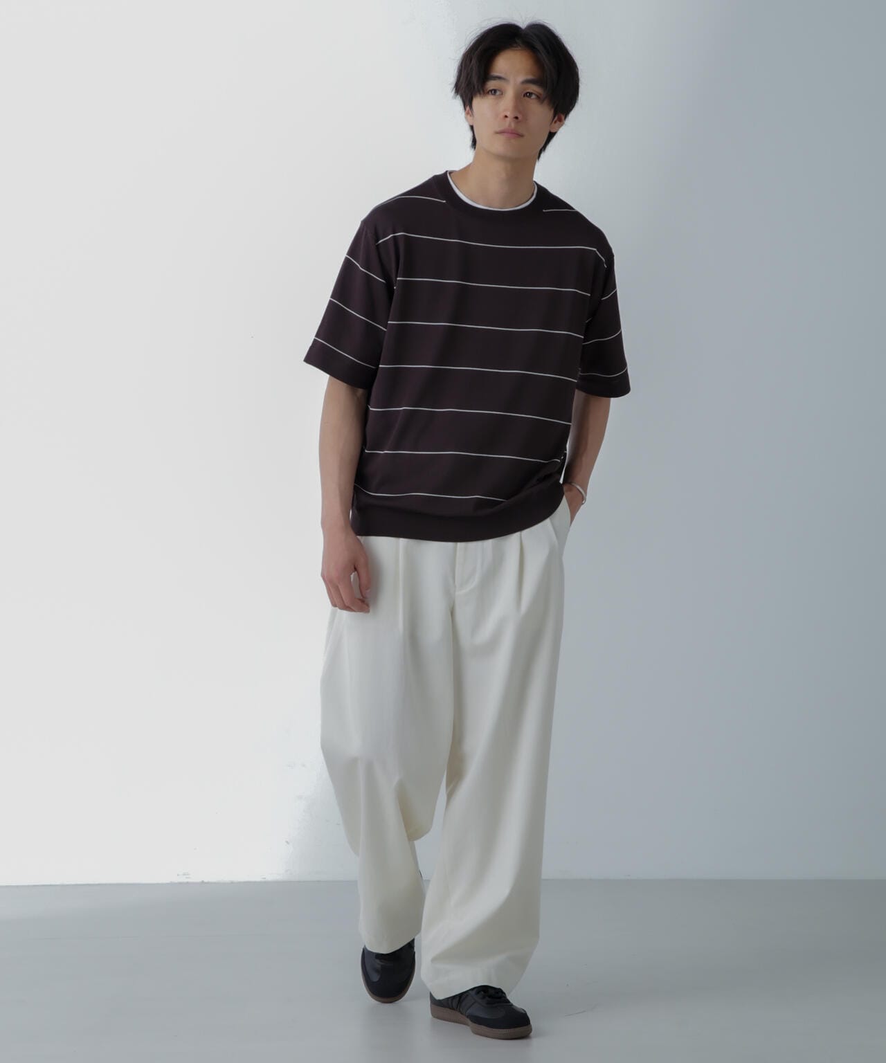 ハイゲージ ピンボーダーニットTシャツ 6684122234