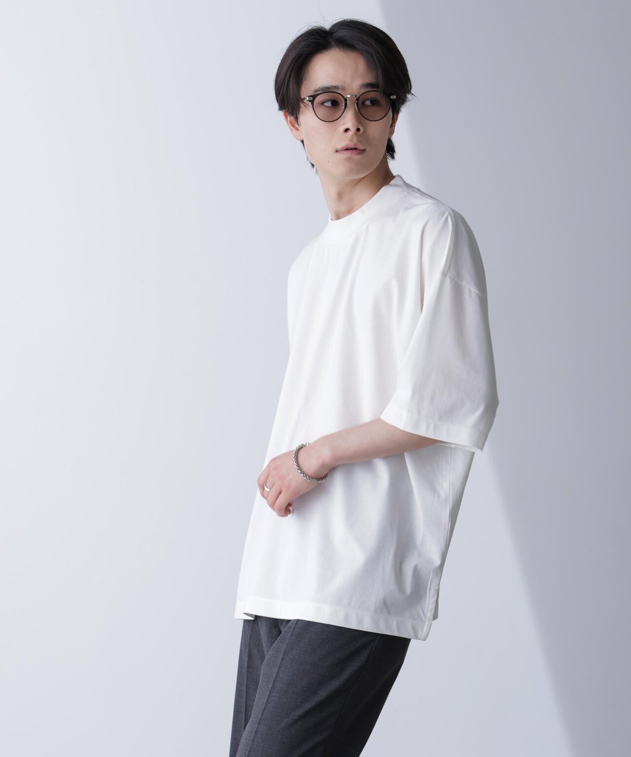 WEB限定/モックネックワイドシルエットTシャツ 半袖 6724224219