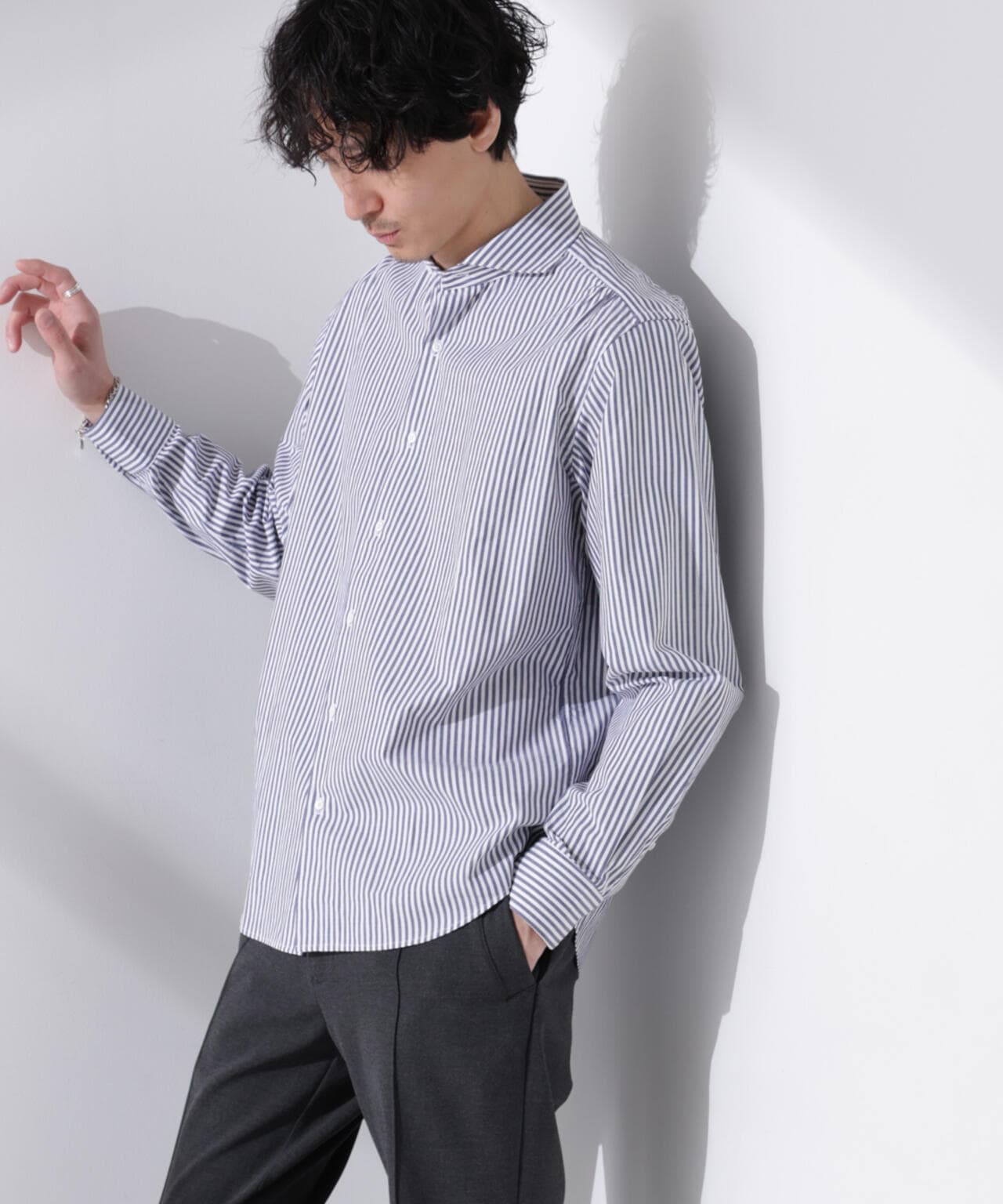 「N shirt」Anti Soaked(R) 汗染み防止ホリゾンタルカラーシャツ長袖 6685120202