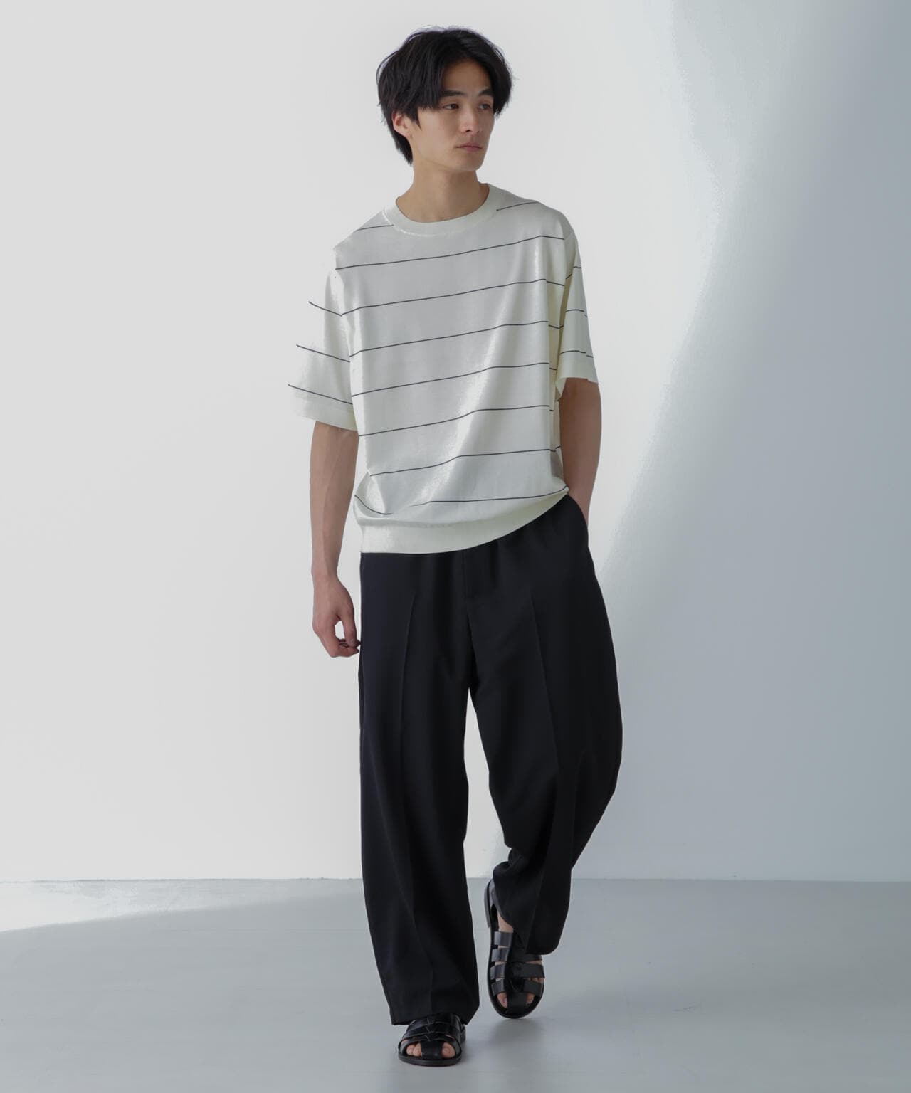 ハイゲージ ピンボーダーニットTシャツ 6684122234