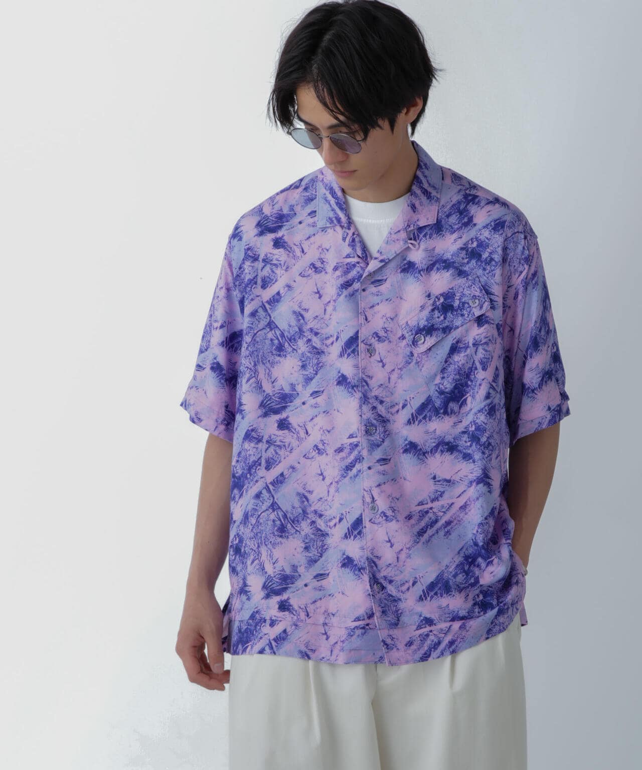 White Mountaineering/JUNGLE PATTERN OPEN COLLAR S/S 6704121016