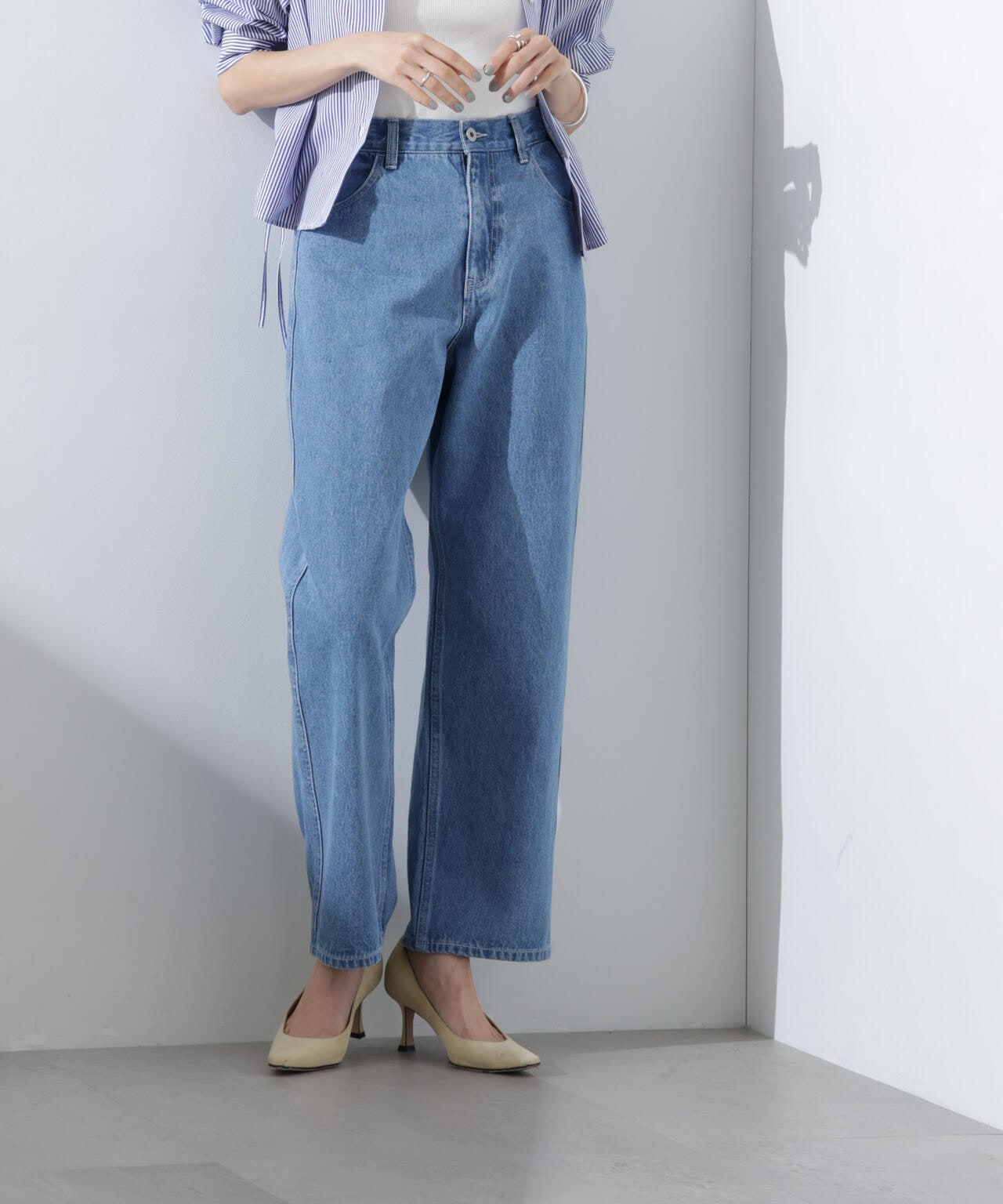 テーパードストレートデニムパンツ(セットアップ可) 6735127308