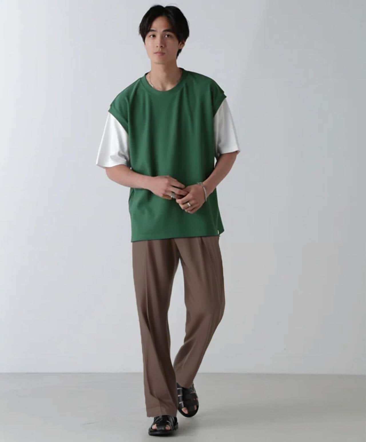 フェイクレイヤードリラックスTシャツ 半袖 6724224224