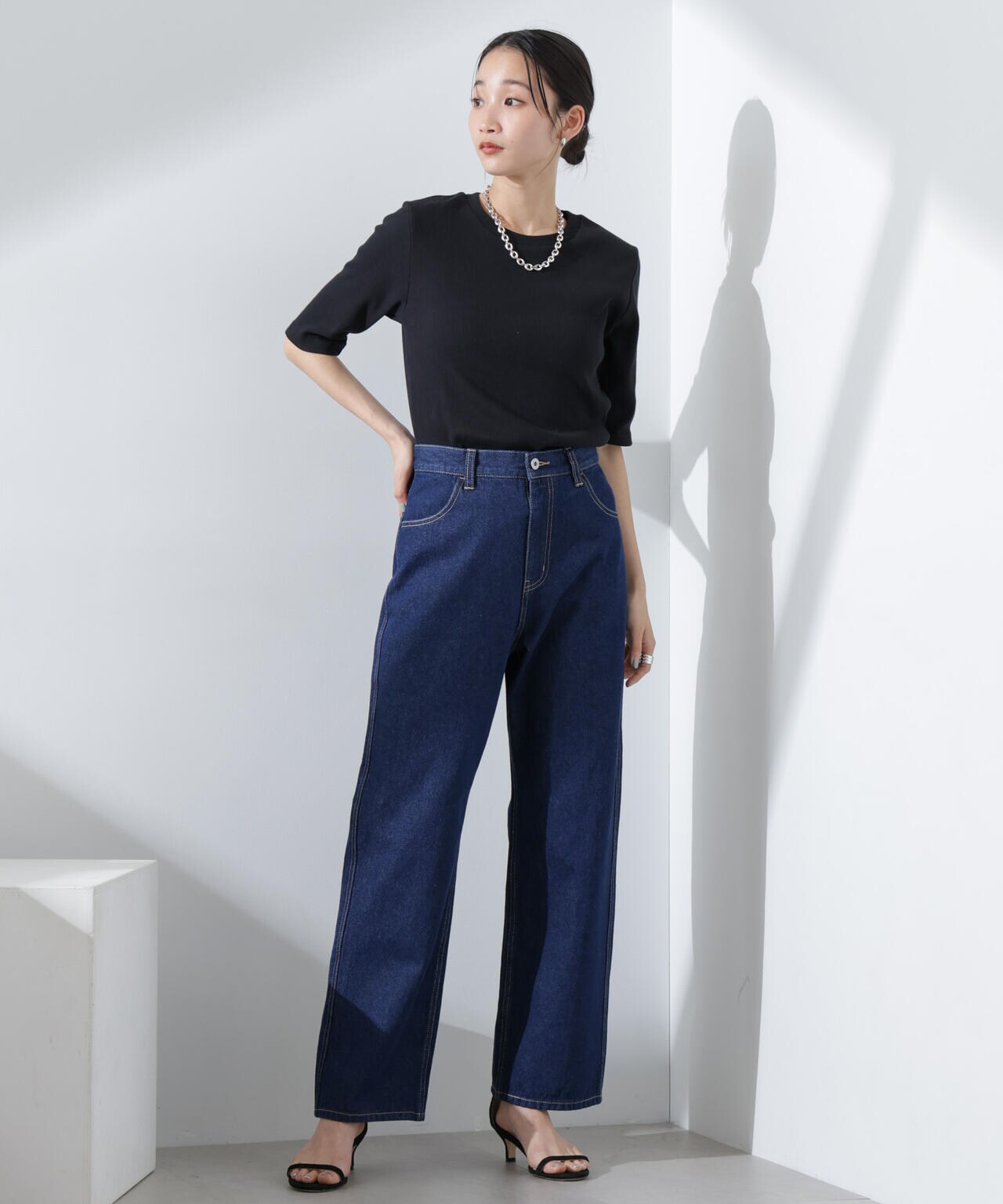 テーパードストレートデニムパンツ(セットアップ可) 6735127308