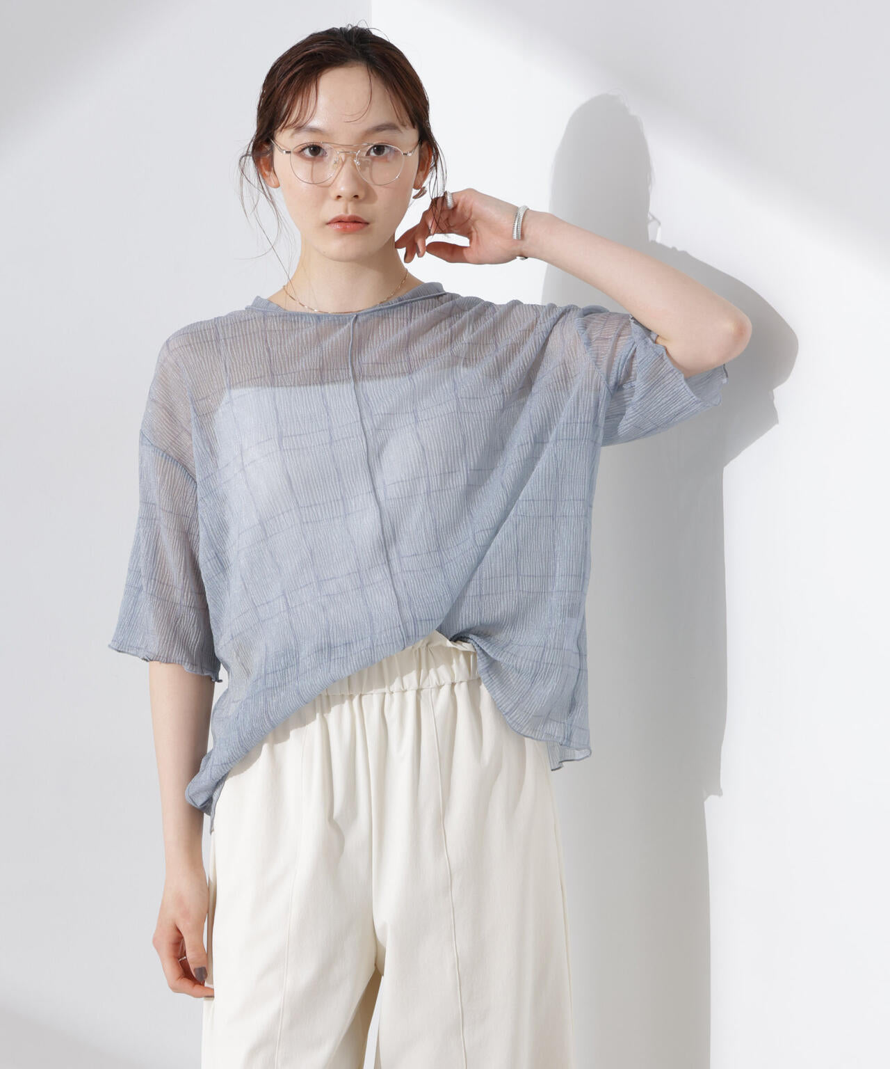 楊柳チェックシアーカットTシャツ 6735124310
