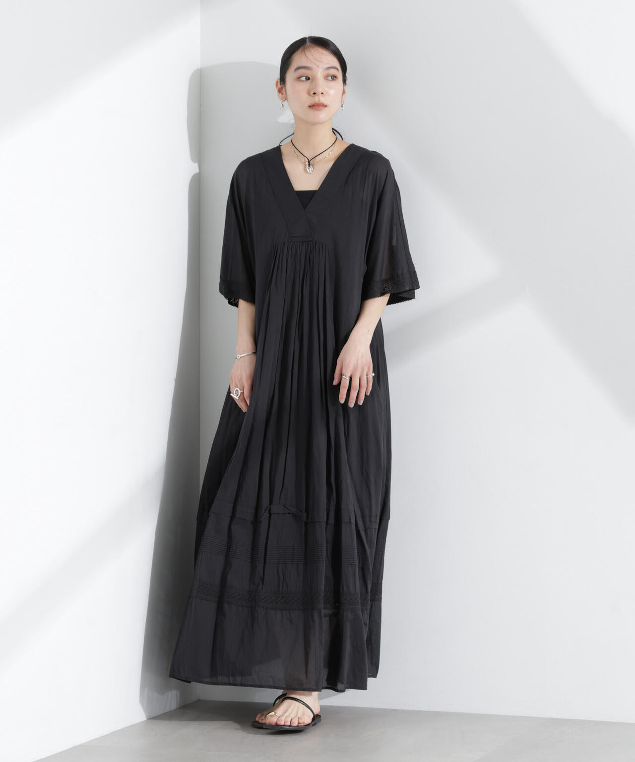 Sara mallika/COTTON VOILE LACE PINTUCKDRESS 6715119053