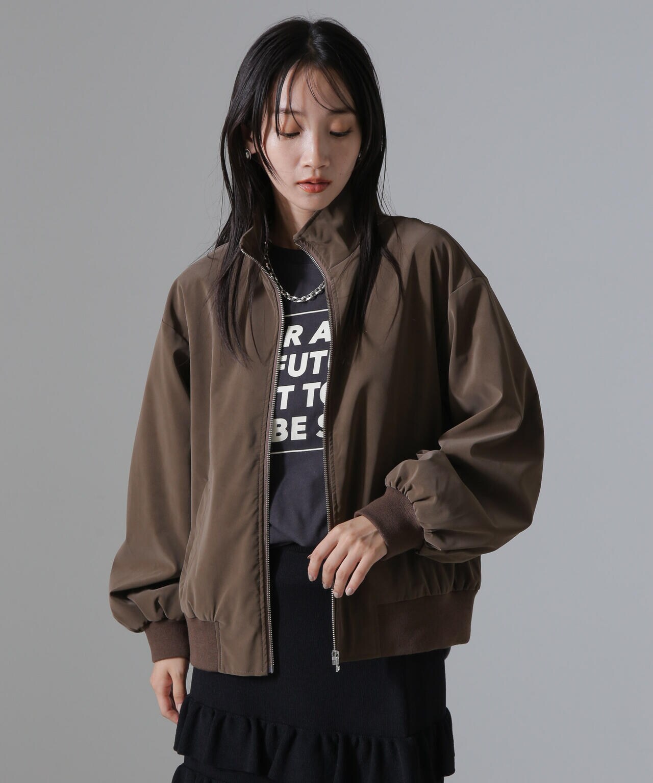 ピーチフェイクレザースタンドカラーブルゾン(セットアップ可) 6734216306