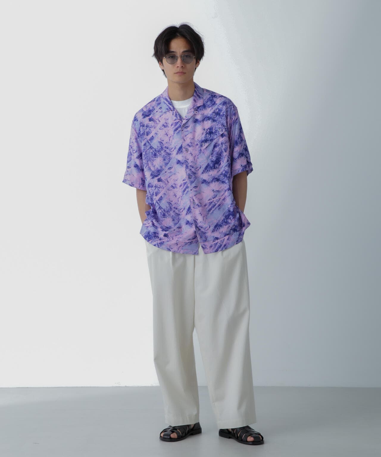 White Mountaineering/JUNGLE PATTERN OPEN COLLAR S/S 6704121016