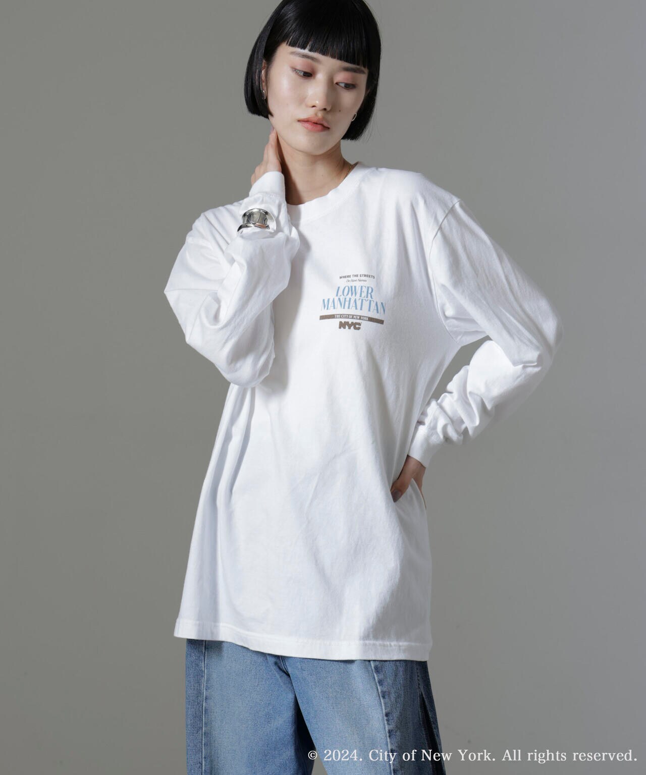 GOOD ROCK SPEED/NYC プリント ロングスリーブTシャツ ホワイト 6714223047