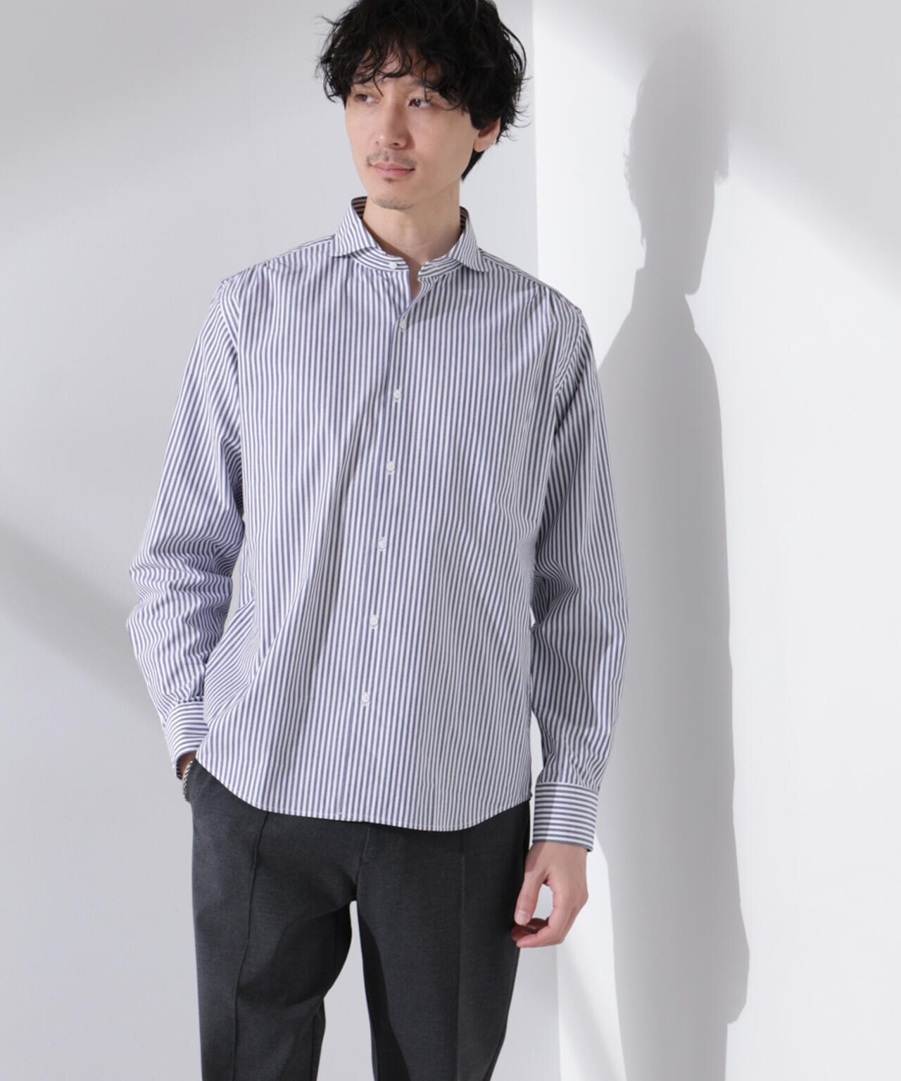 「N shirt」Anti Soaked(R) 汗染み防止ホリゾンタルカラーシャツ長袖 6685120202