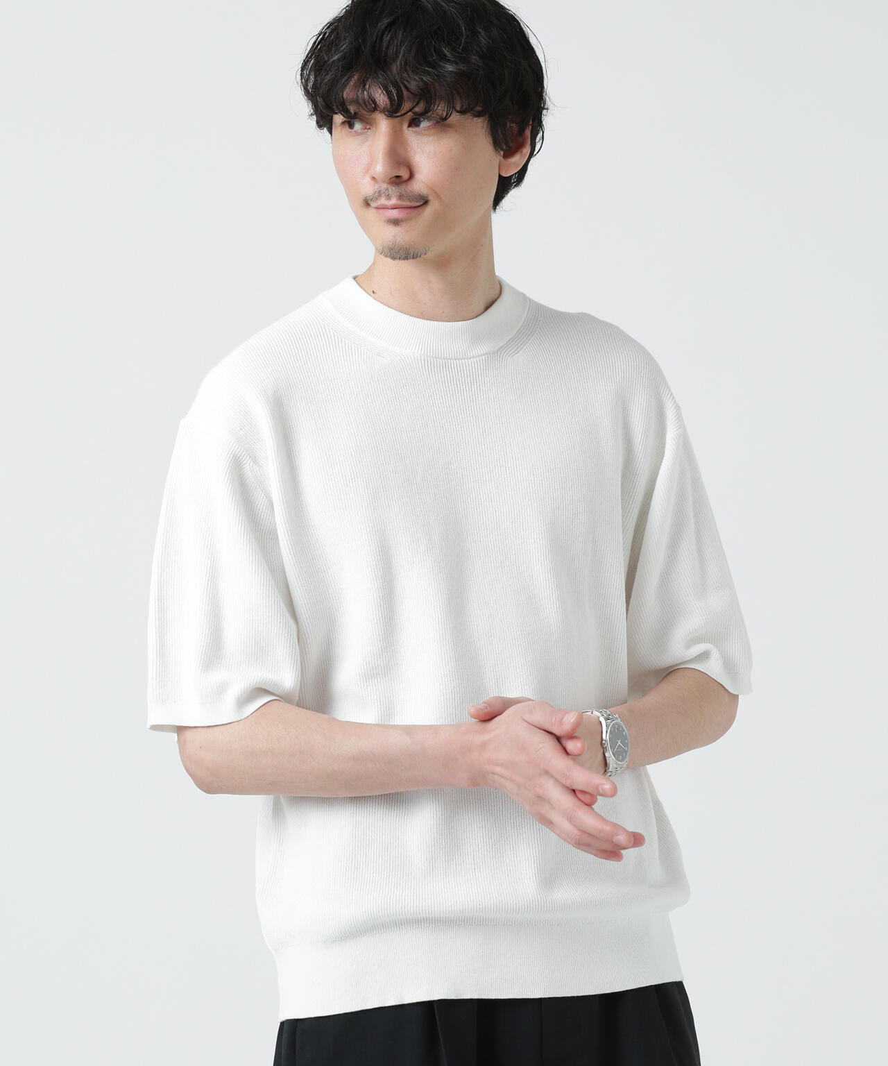 LB.03/ハイツイストコットン片畦編み五分袖ワイドニット 6683122231