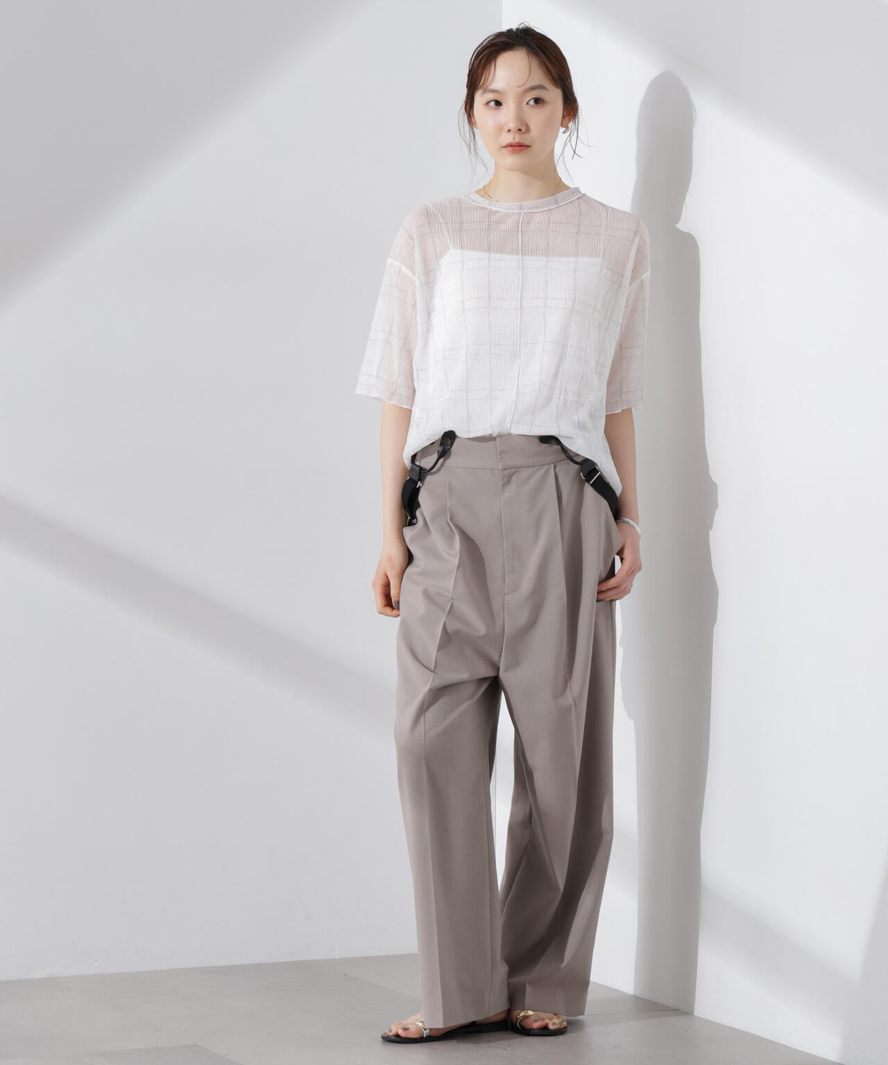 楊柳チェックシアーカットTシャツ 6735124310