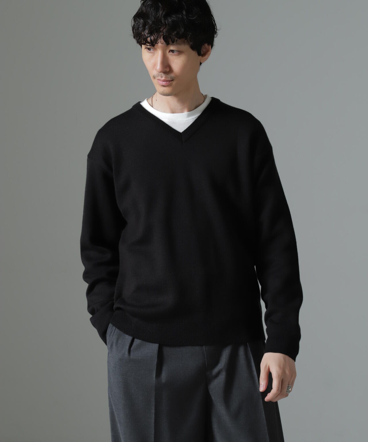 タスマニアミックス ミラノリブリラックスVネックニット 6724222212