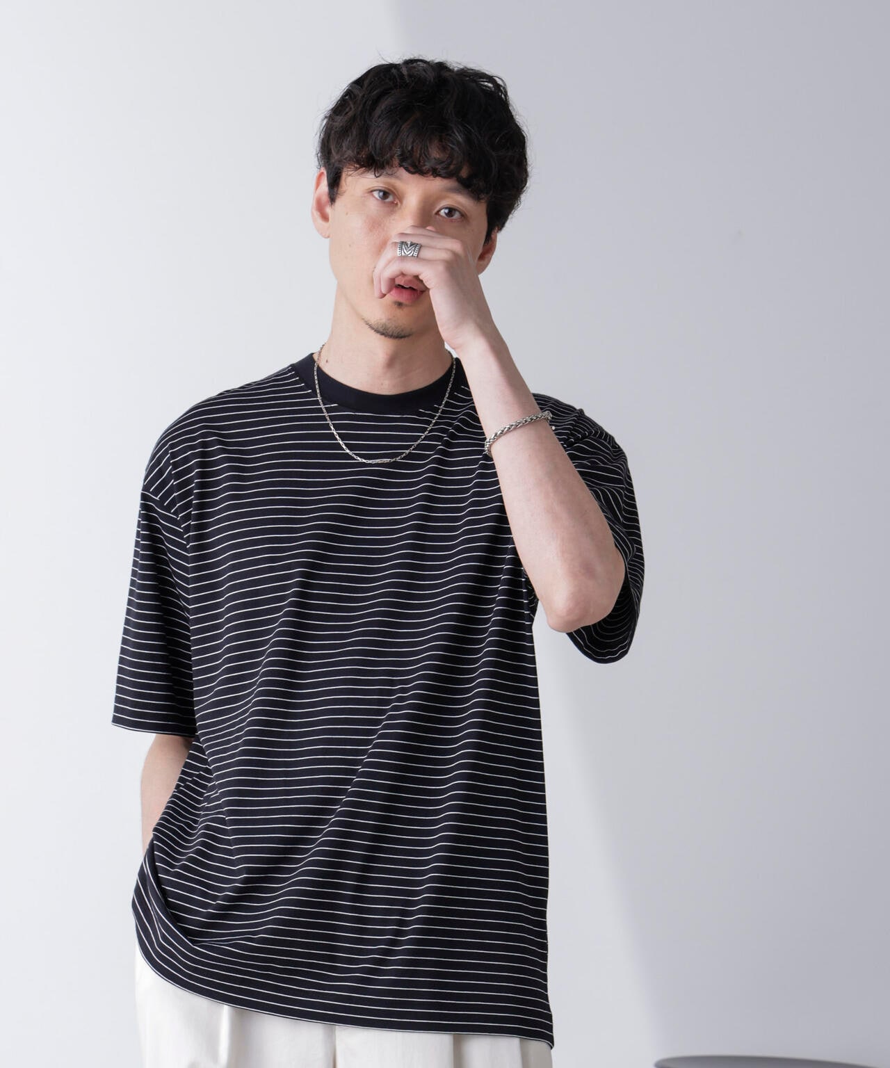 ピンボーダーバイオシルケットクルーネックTシャツ 6684224210
