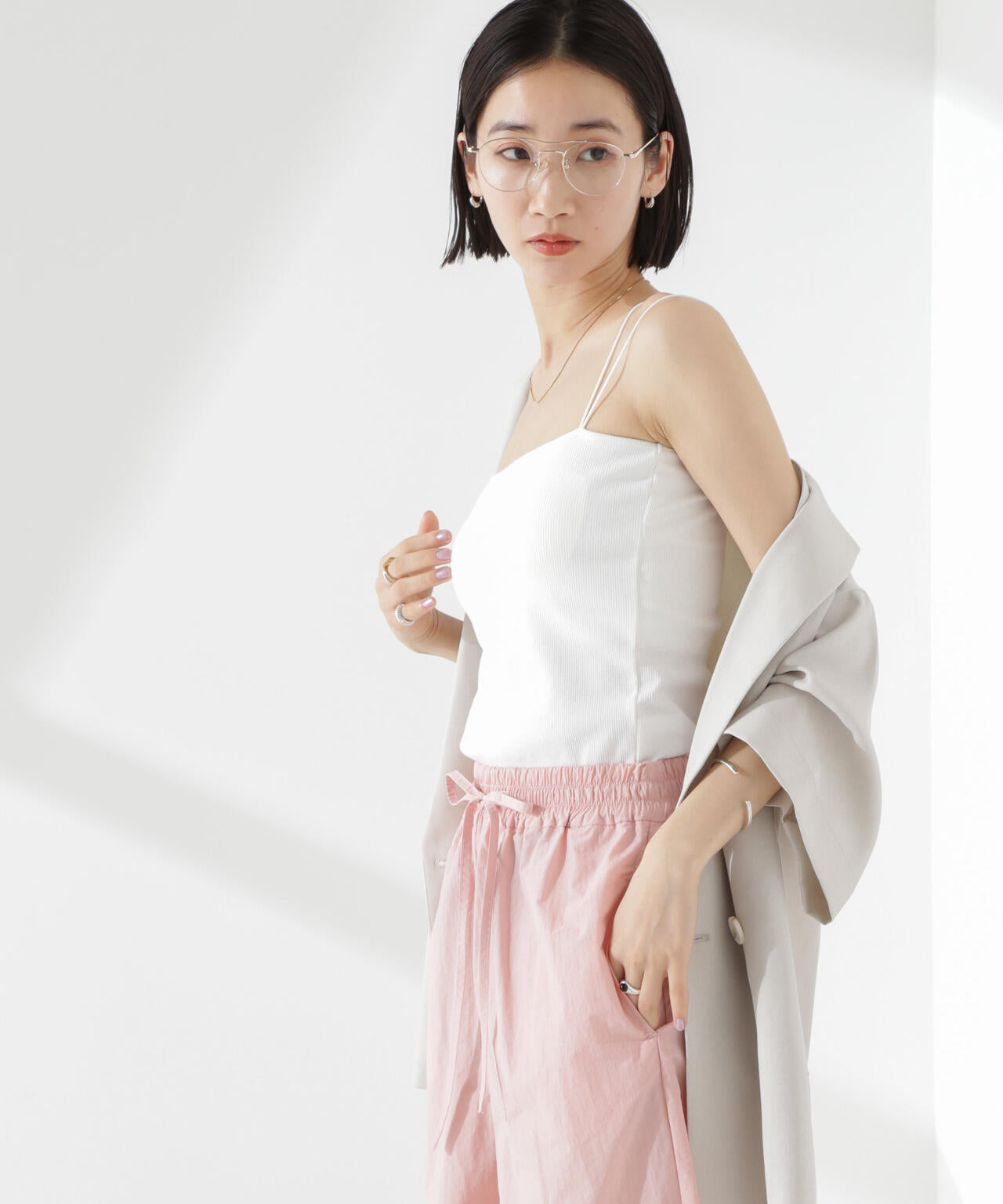 抗菌防臭リブカップ付きダブルストラップキャミソール 6735124300