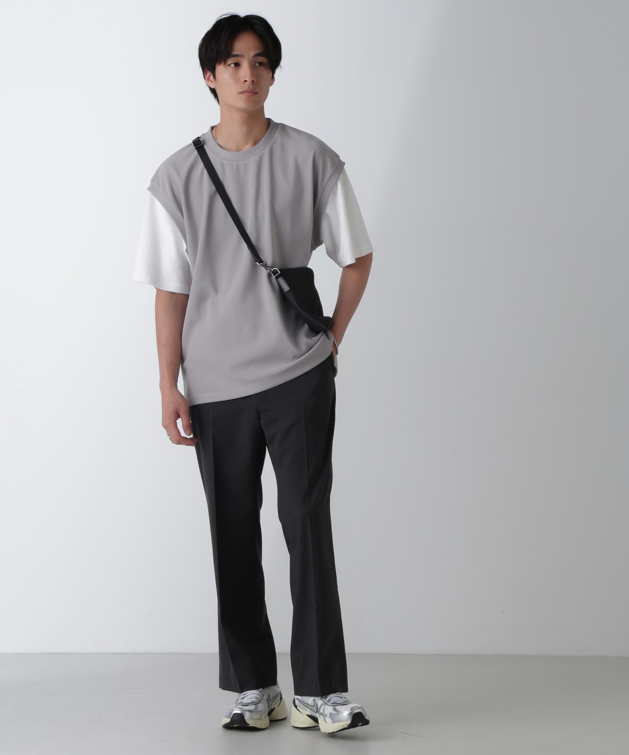 フェイクレイヤードリラックスTシャツ 半袖 6724224224