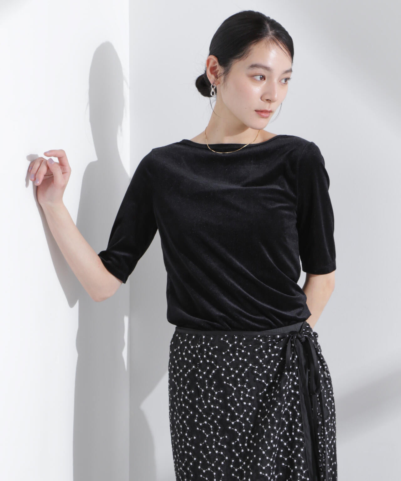 シアーベロアバックオープン5分袖Tシャツ 6695123304