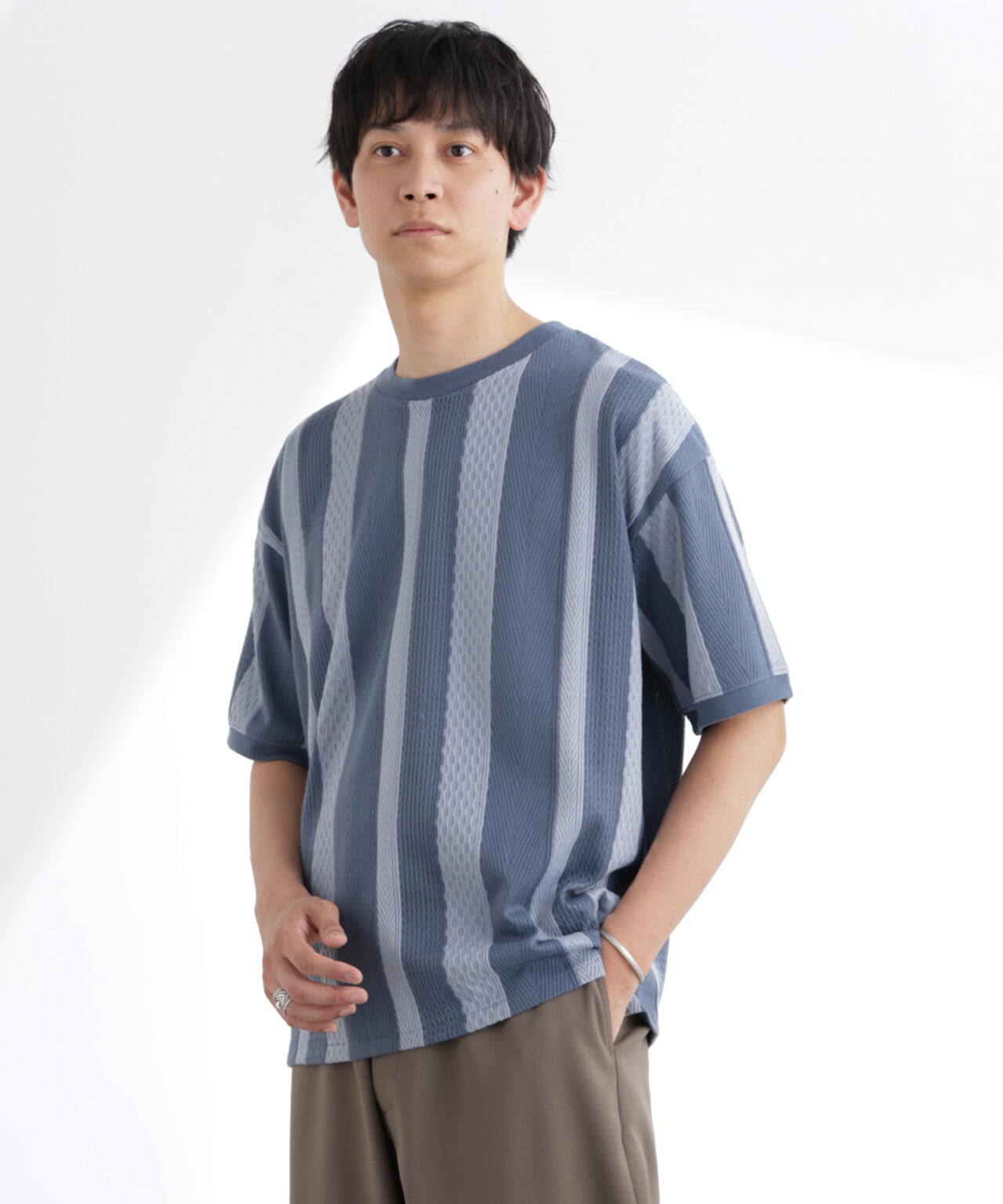 ストライプジャガードTシャツ 半袖 6725124221