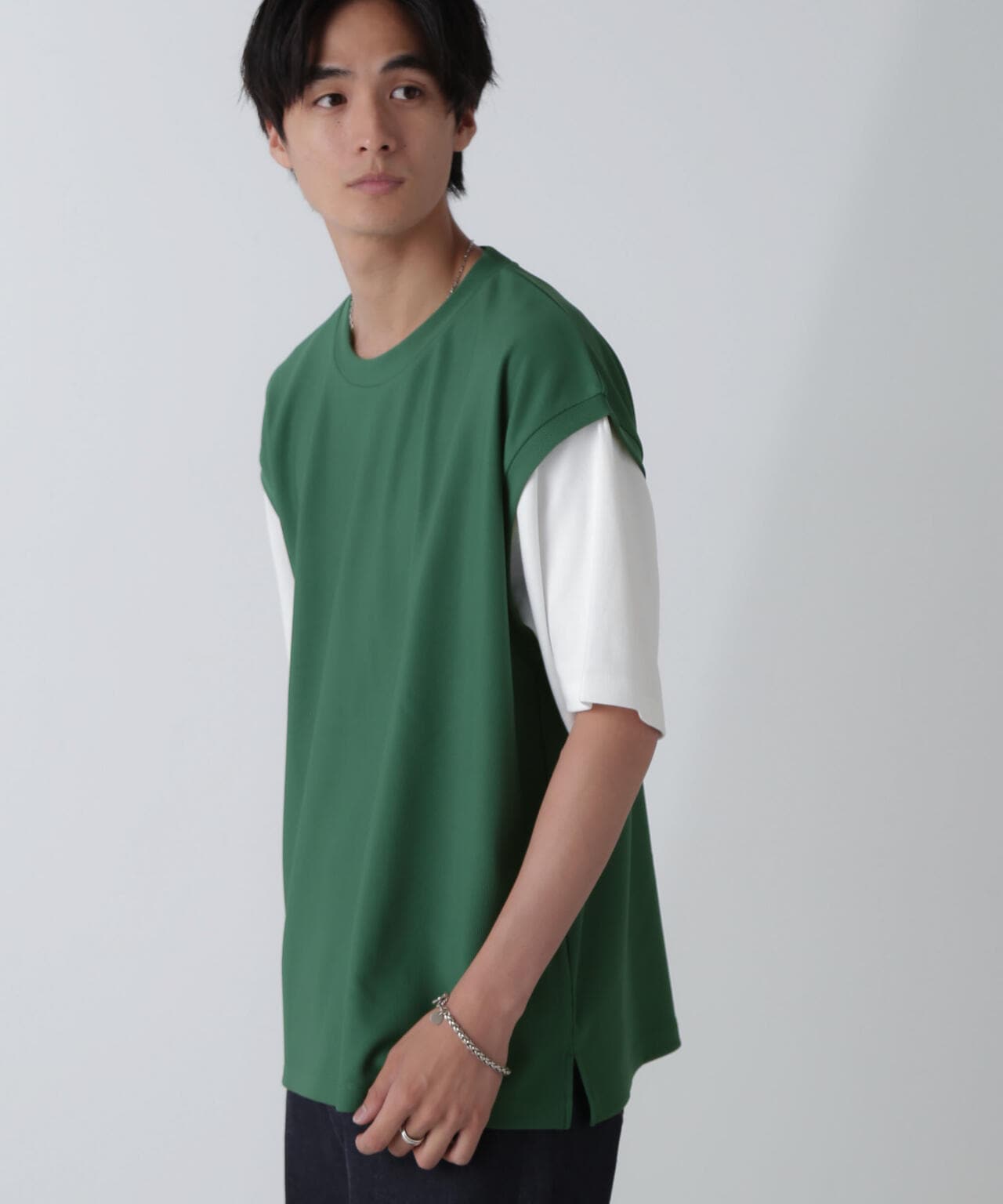 フェイクレイヤードリラックスTシャツ 半袖 6724224224