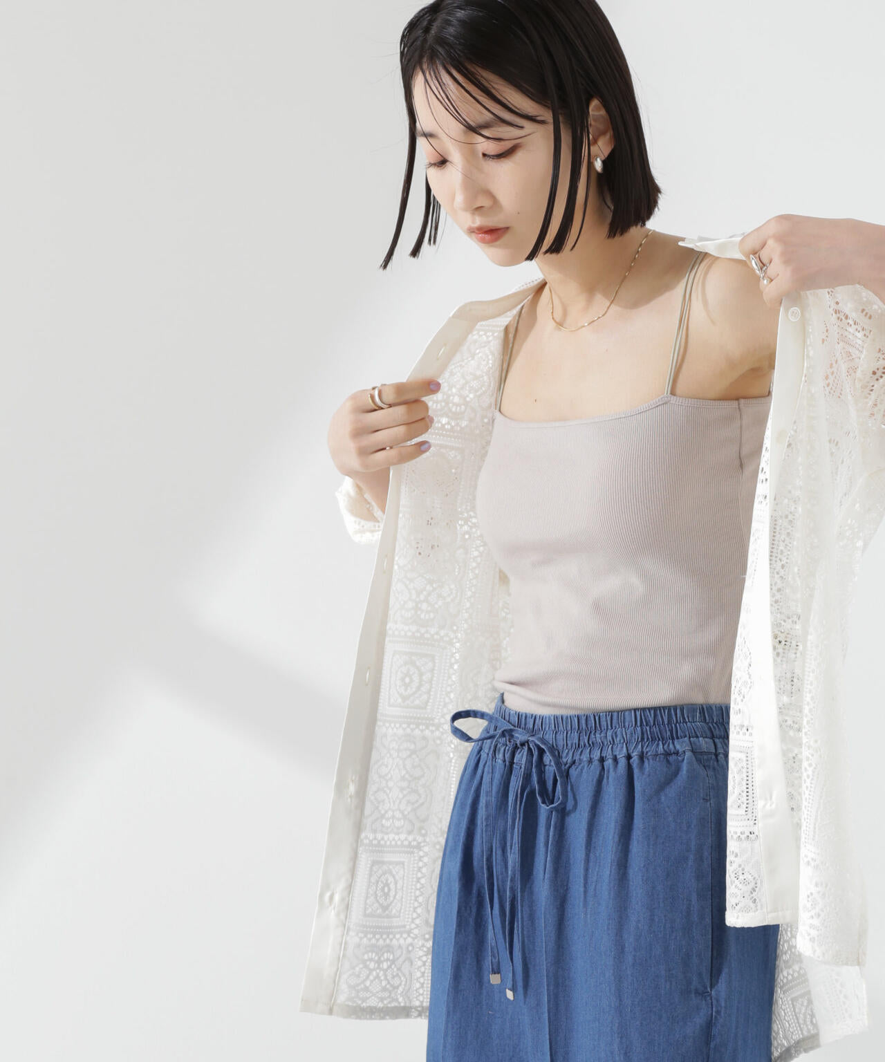 抗菌防臭リブカップ付きダブルストラップキャミソール 6735124300