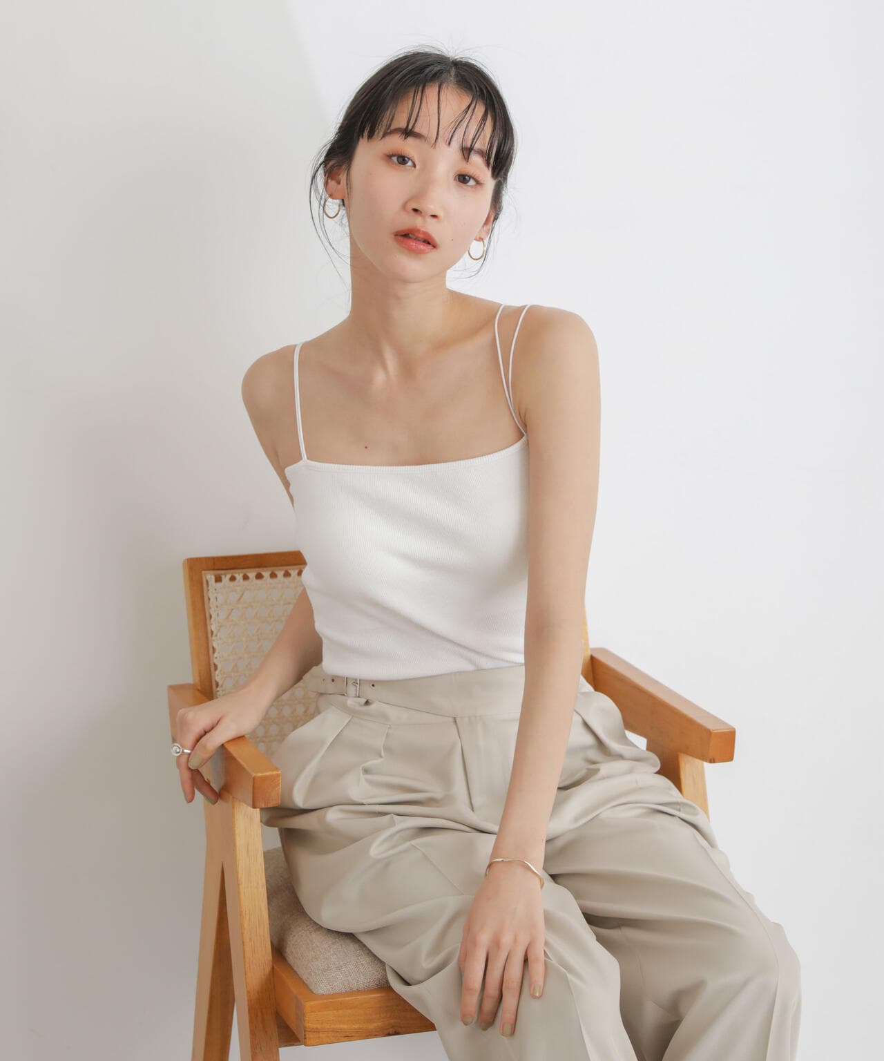 抗菌防臭リブカップ付きダブルストラップキャミソール 6734124303