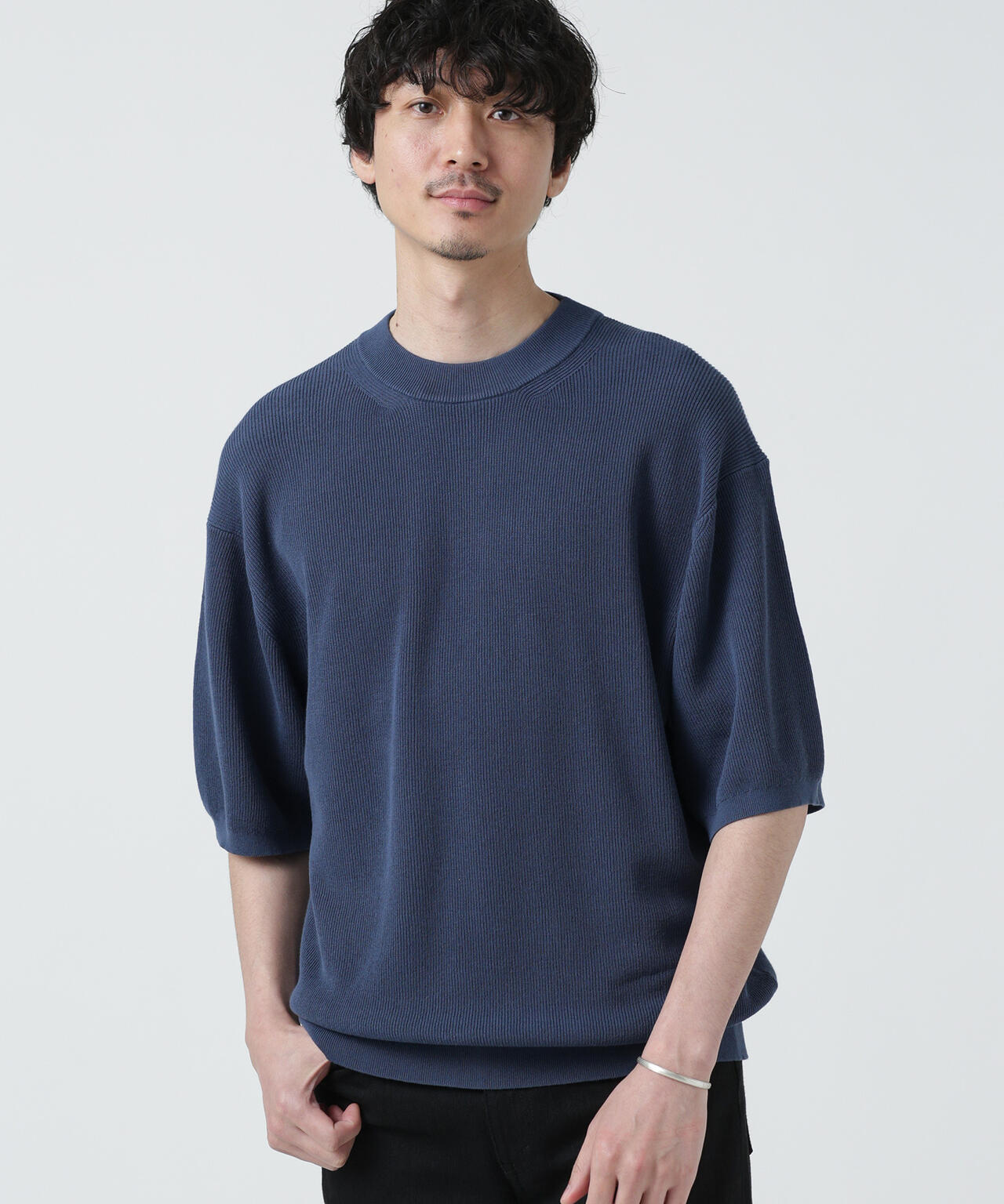 LB.03/ハイツイストコットン片畦編み五分袖ワイドニット 6683122231